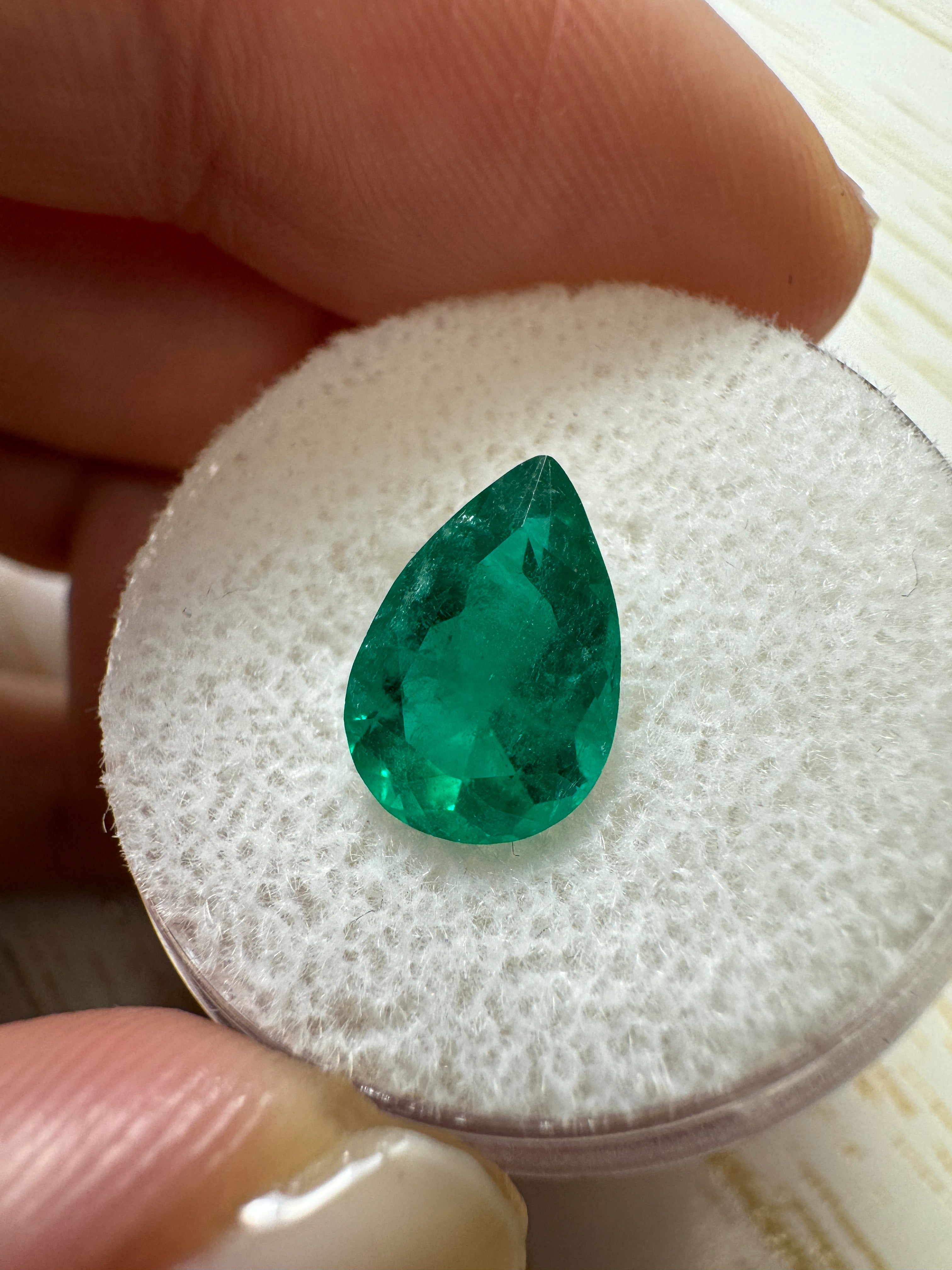 2.03 carat 11x7.5 Deep Green Natural Loose Colombian Emerald-Pear Cut - JR Colombian Emeralds