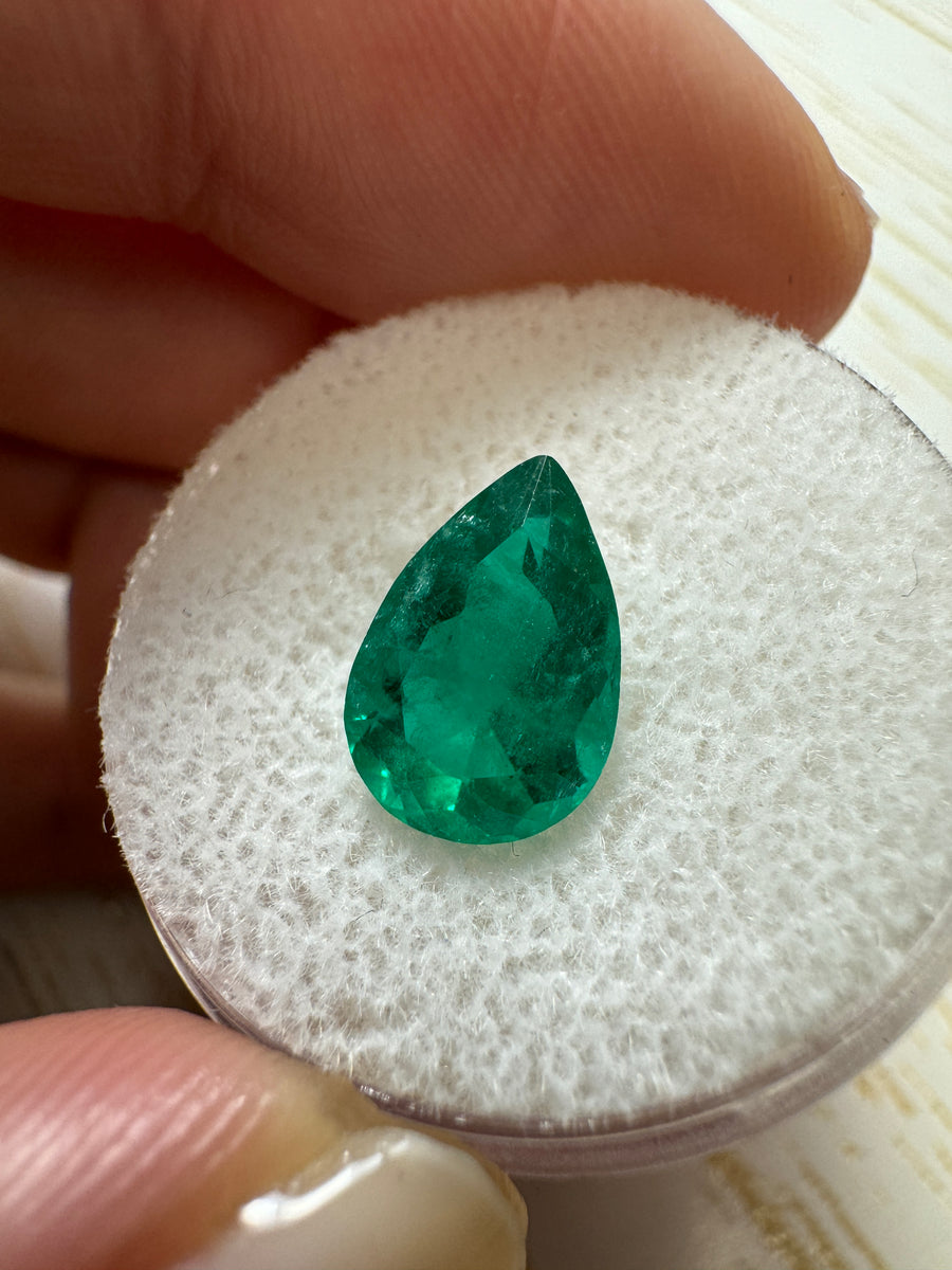 2.03 carat 11x7.5 Deep Green Natural Loose Colombian Emerald-Pear Cut