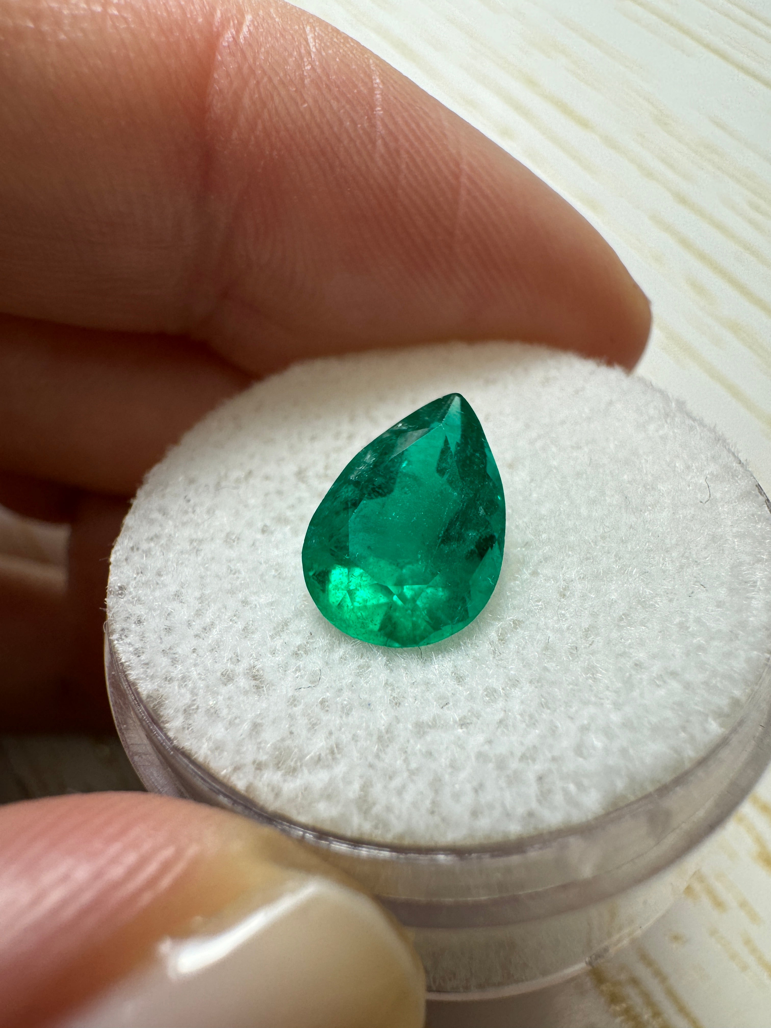 2.03 carat 11x7.5 Deep Green Natural Loose Colombian Emerald-Pear Cut - JR Colombian Emeralds