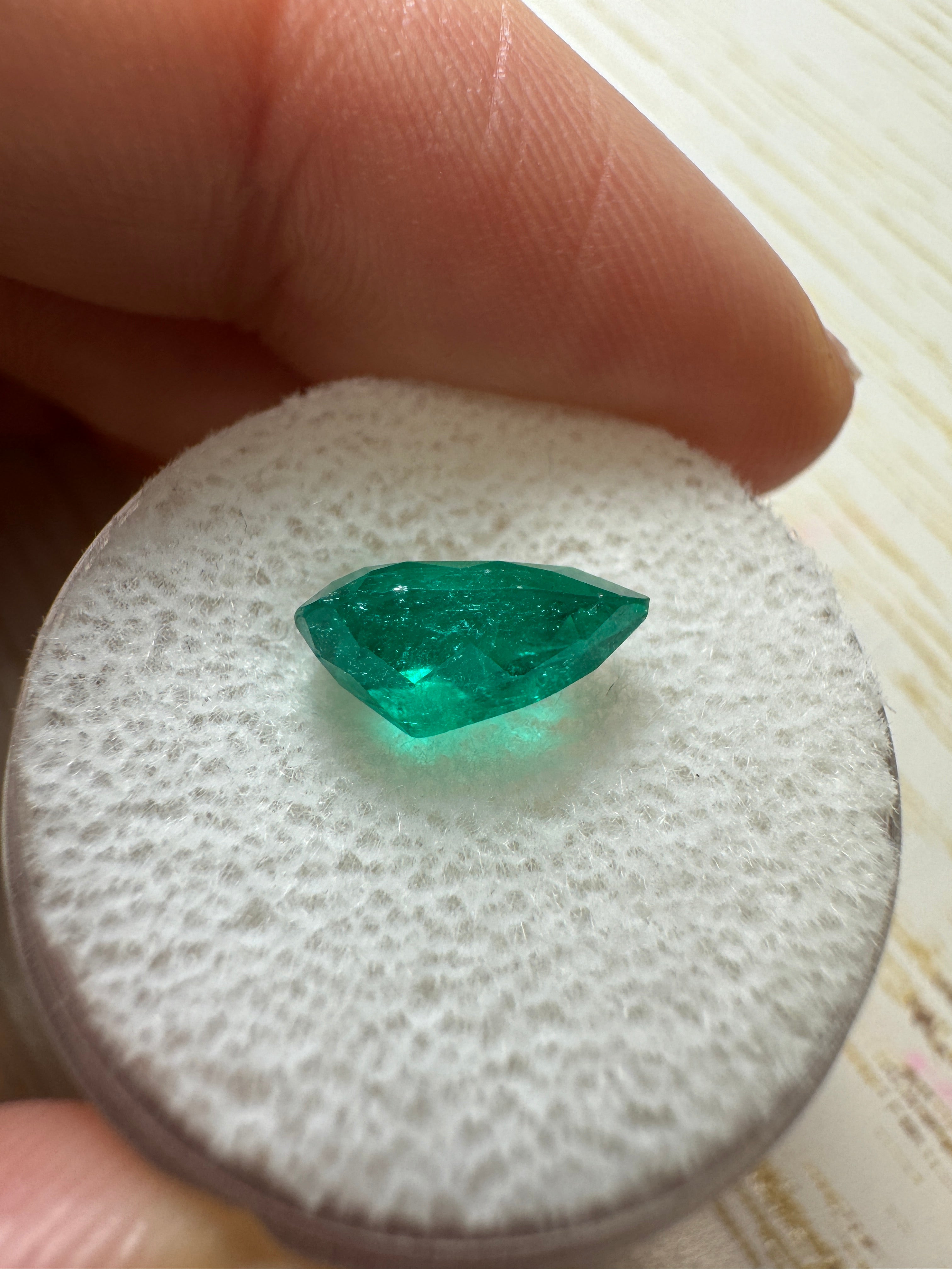 2.03 carat 11x7.5 Deep Green Natural Loose Colombian Emerald-Pear Cut - JR Colombian Emeralds