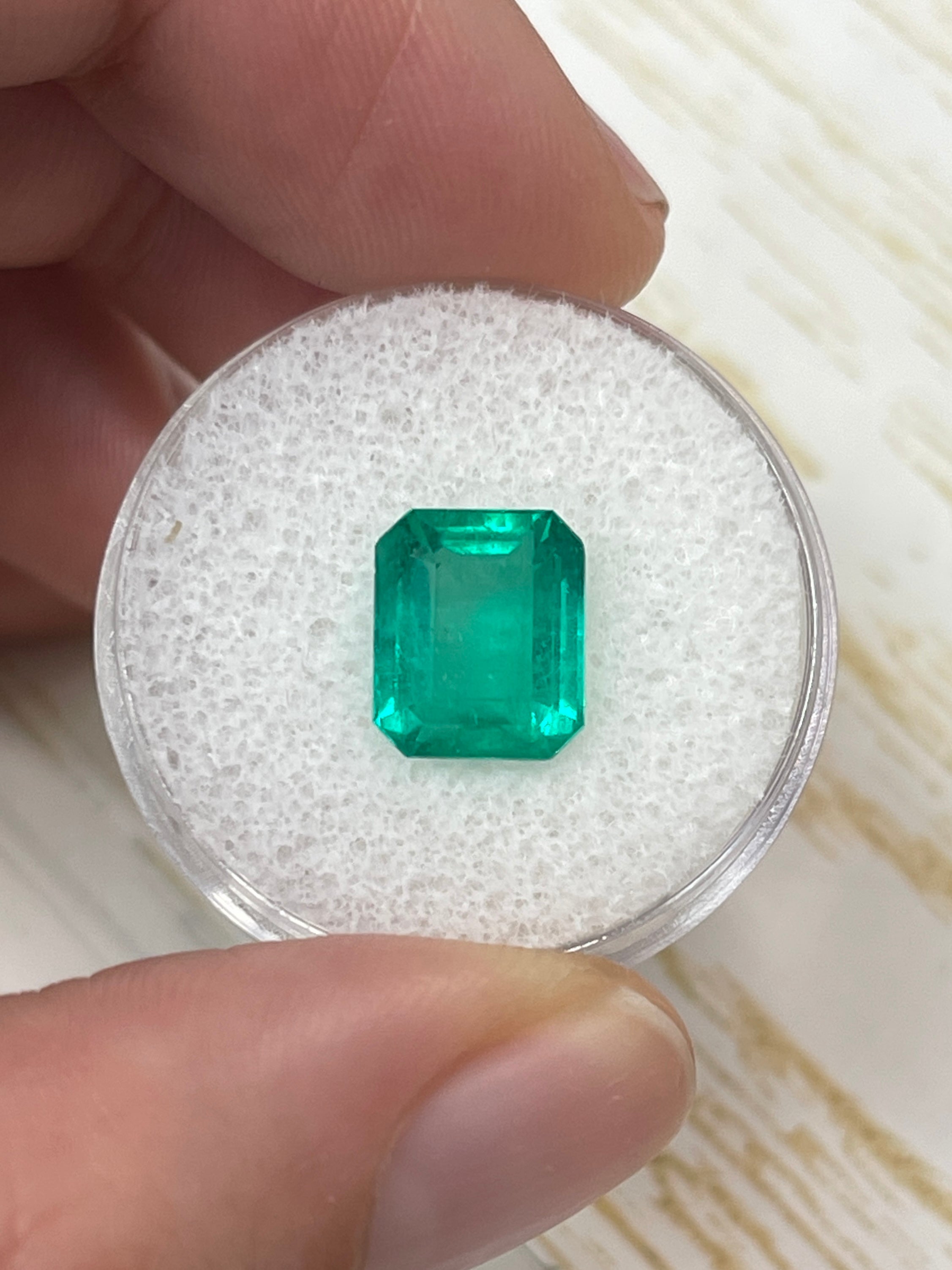 3.53 Carat 10x8 Medium Bluish Green Loose Colombian Emerald- Emerald Cut - JR Colombian Emeralds