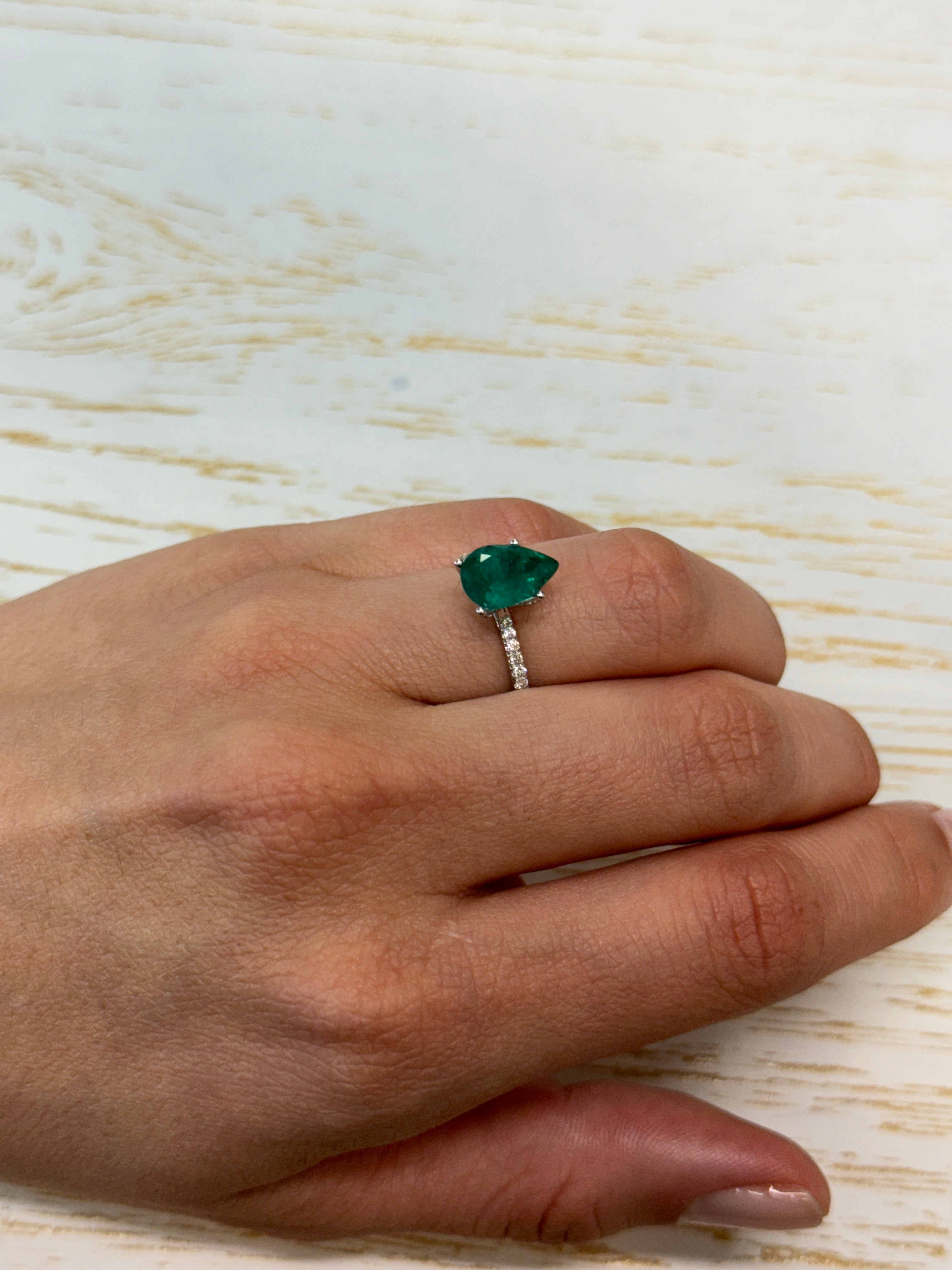 2.03 carat 11x7.5 Deep Green Natural Loose Colombian Emerald-Pear Cut - JR Colombian Emeralds