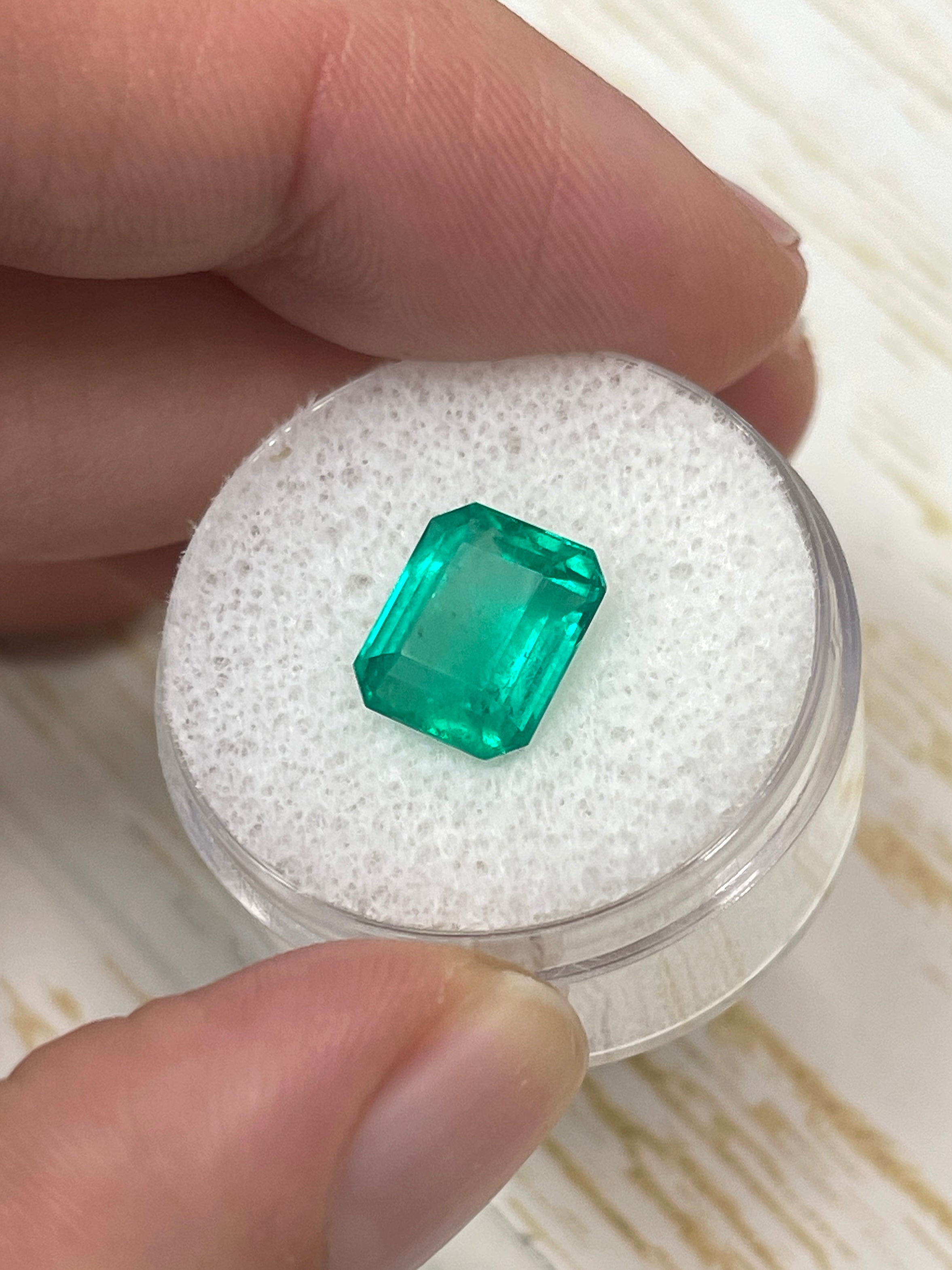 3.53 Carat 10x8 Medium Bluish Green Loose Colombian Emerald- Emerald Cut - JR Colombian Emeralds