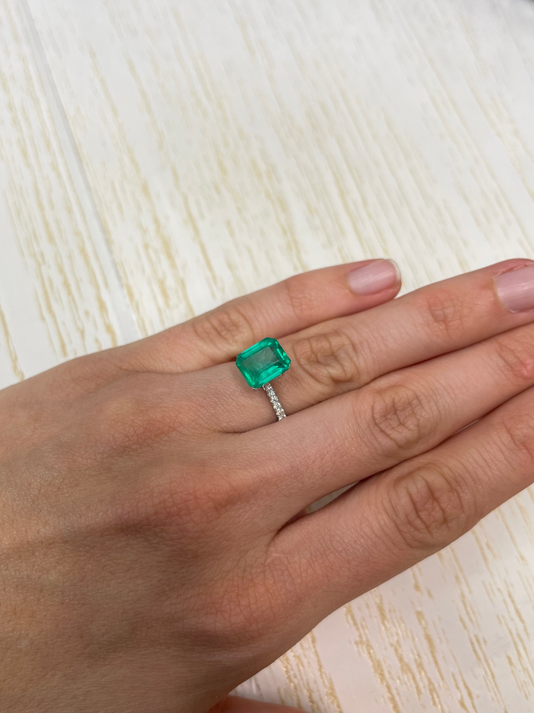 3.53 Carat 10x8 Medium Bluish Green Loose Colombian Emerald- Emerald Cut - JR Colombian Emeralds