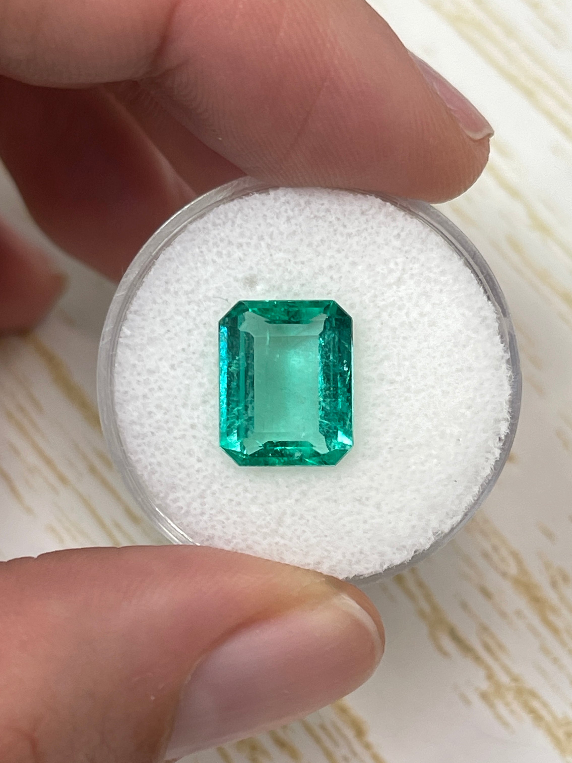 3.70 Carat 11x9 Spready Bluish Green Natural Loose Colombian Emerald-Classic Emerald Cut - JR Colombian Emeralds