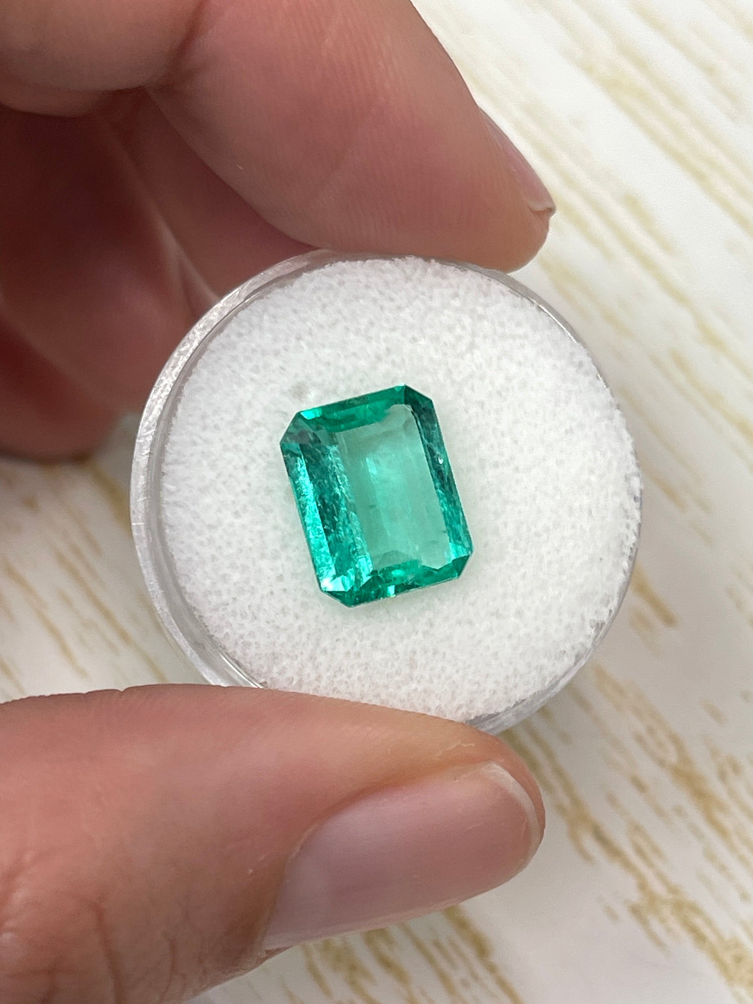 3.70 Carat 11x9 Spready Bluish Green Natural Loose Colombian Emerald-Classic Emerald Cut - JR Colombian Emeralds