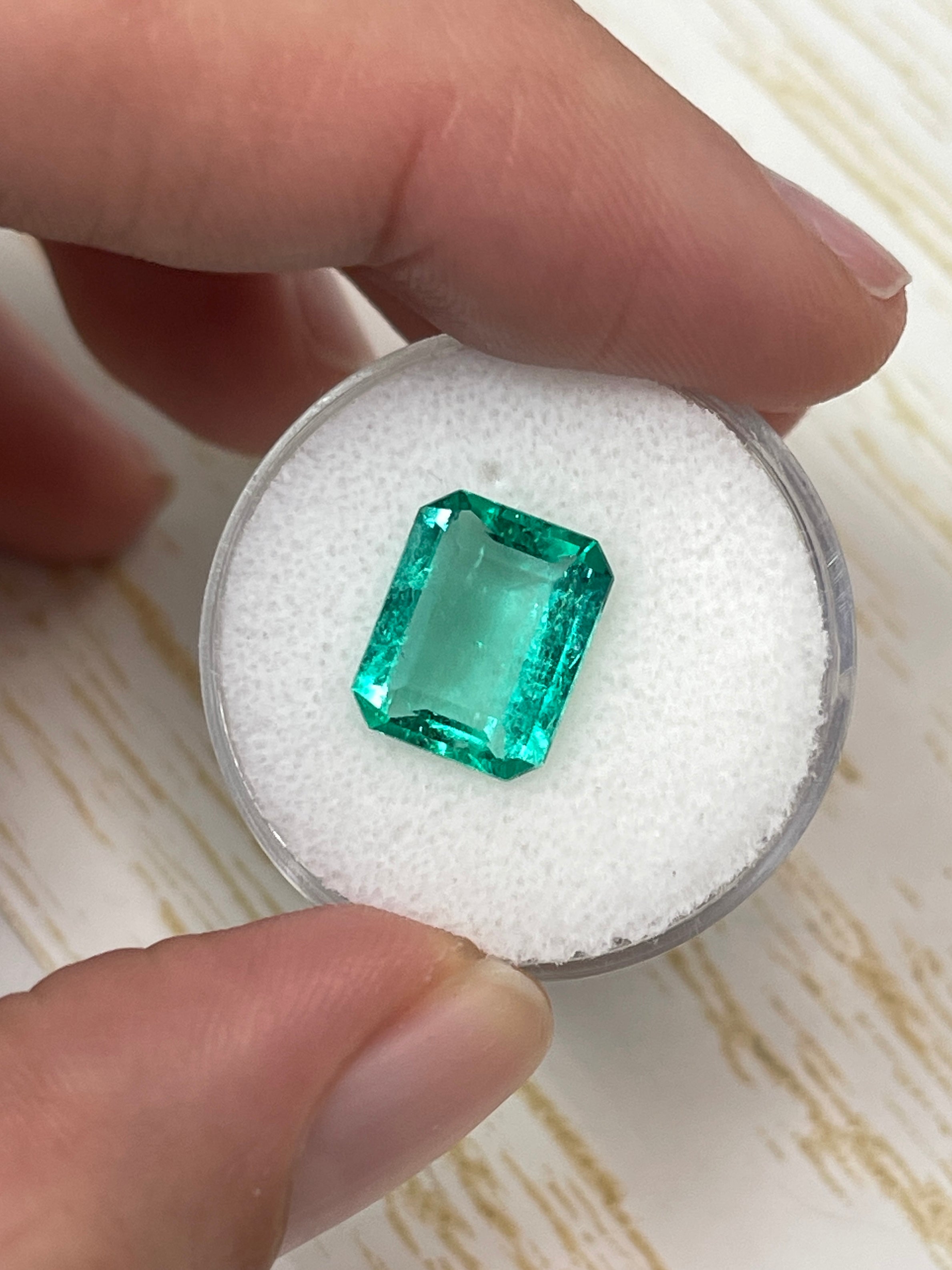 3.70 Carat 11x9 Spready Bluish Green Natural Loose Colombian Emerald-Classic Emerald Cut - JR Colombian Emeralds