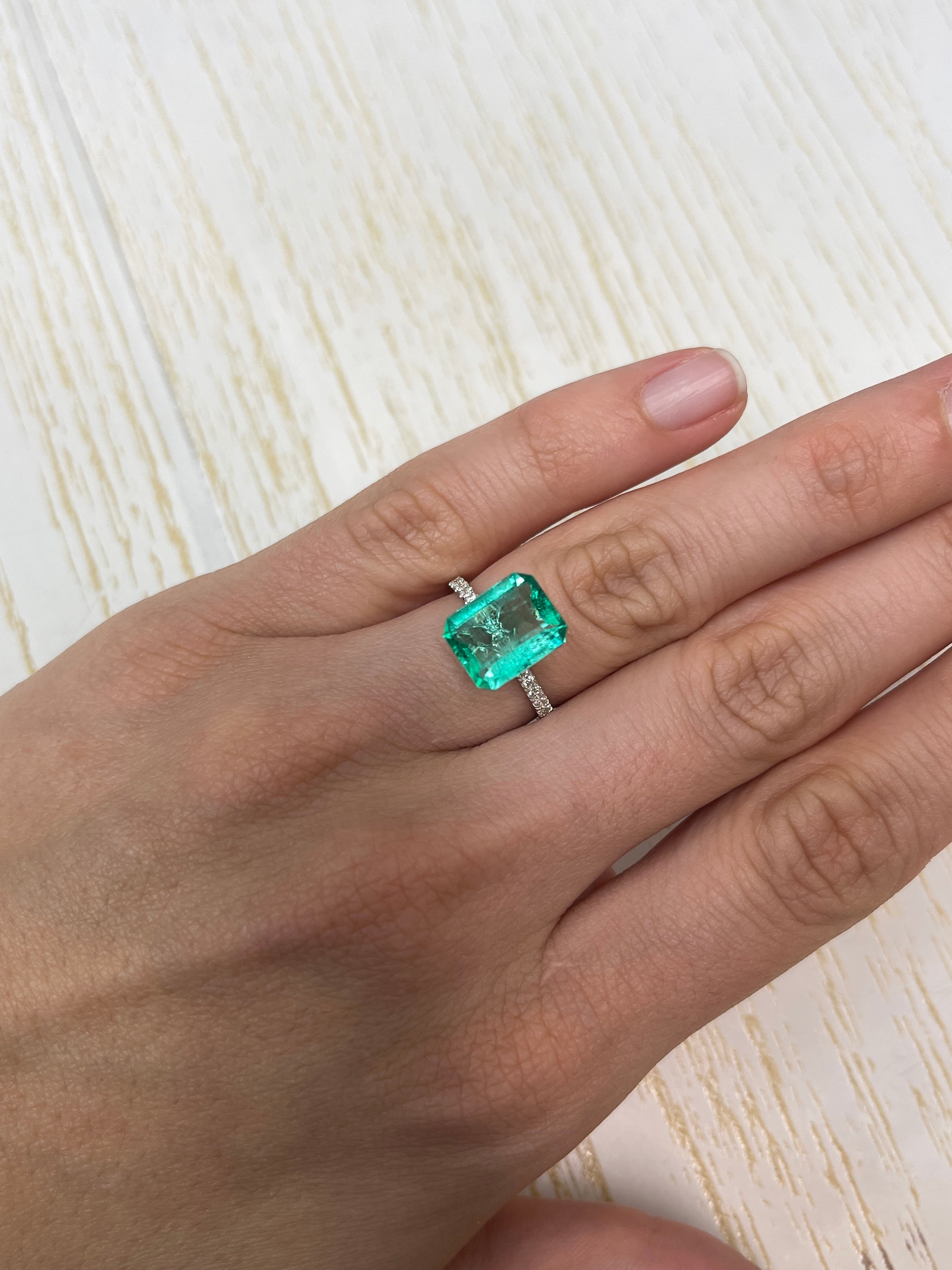 3.70 Carat 11x9 Spready Bluish Green Natural Loose Colombian Emerald-Classic Emerald Cut - JR Colombian Emeralds