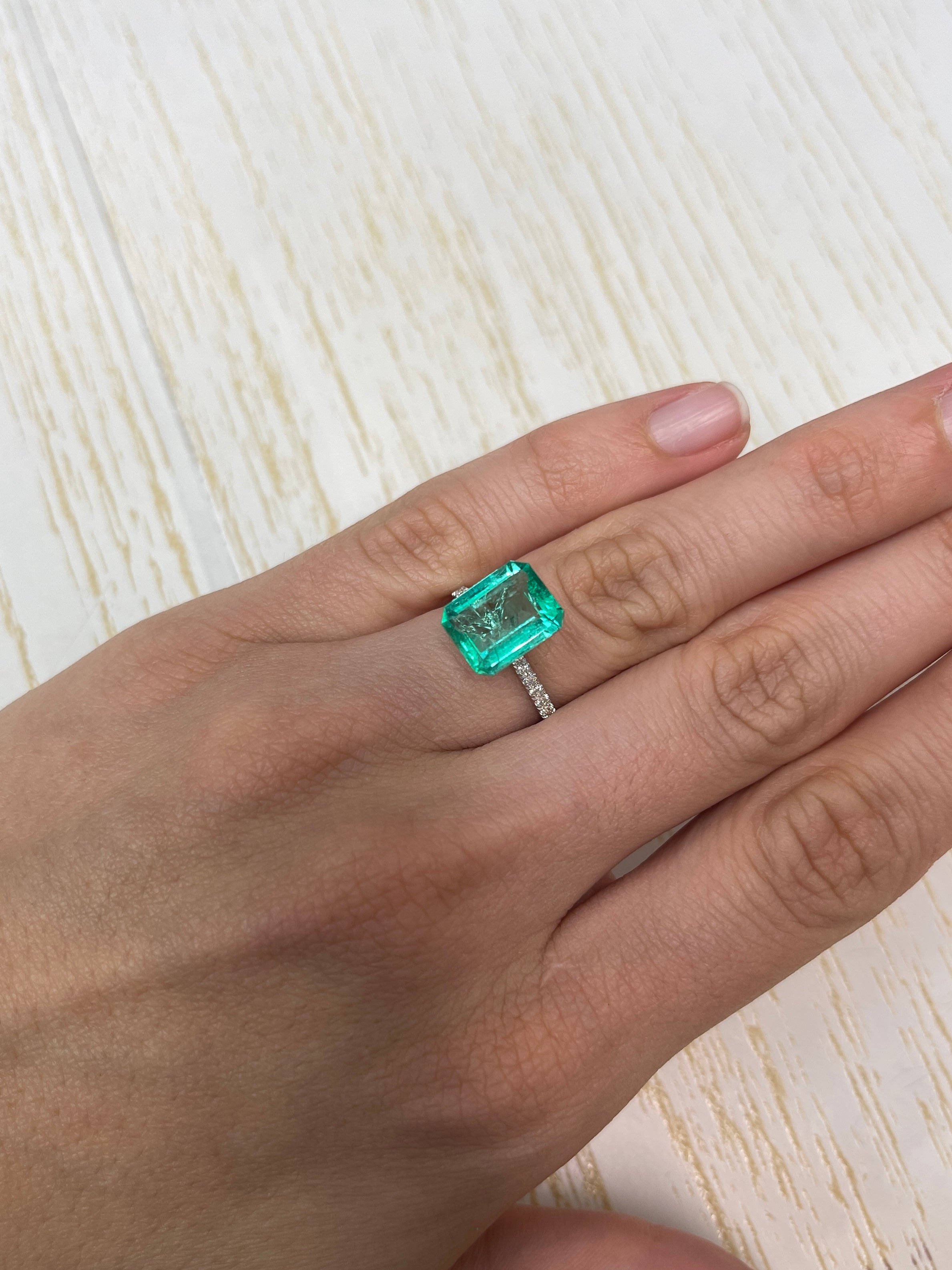 3.70 Carat 11x9 Spready Bluish Green Natural Loose Colombian Emerald-Classic Emerald Cut - JR Colombian Emeralds