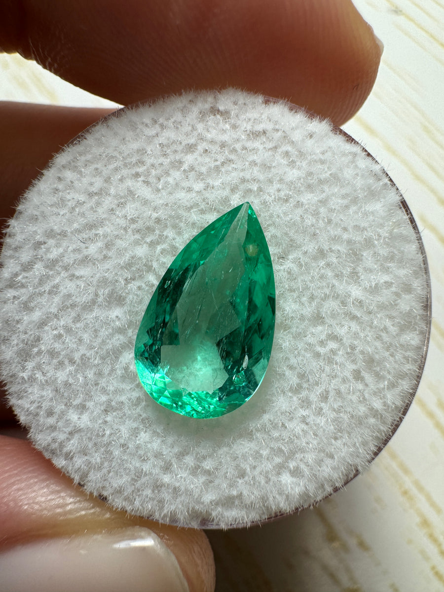 2.60 carat 13x8 Spready Green Natural Loose Colombian Emerald-Pear Cut
