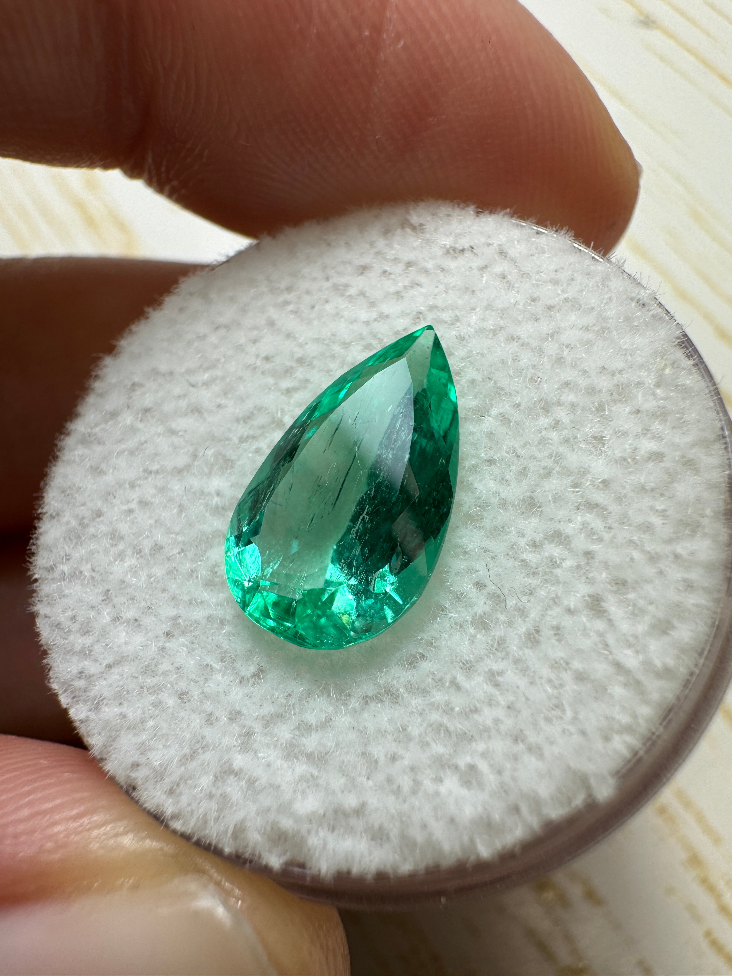 2.60 carat 13x8 Spready Green Natural Loose Colombian Emerald-Pear Cut - JR Colombian Emeralds