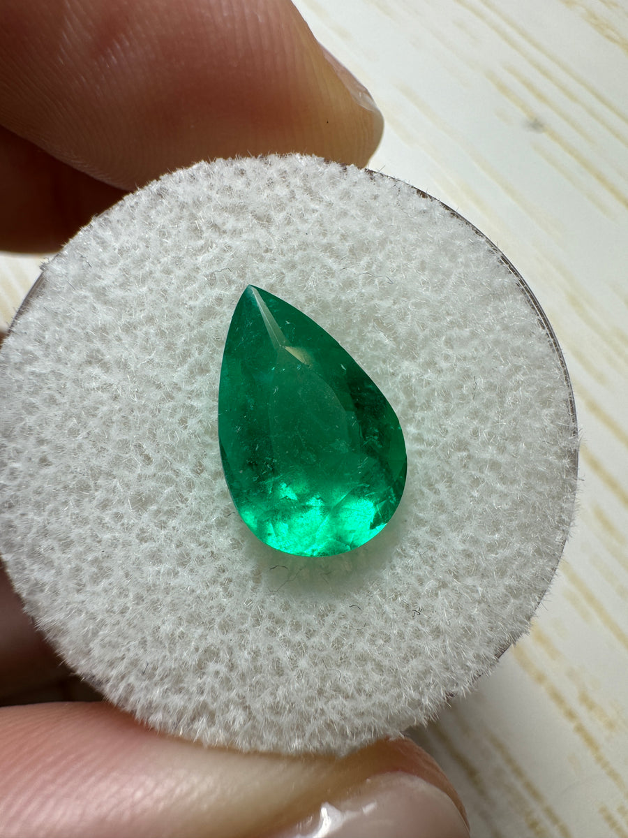 2.65 carat 12.5x8 Medium Green Natural Loose Colombian Emerald-Pear Cut