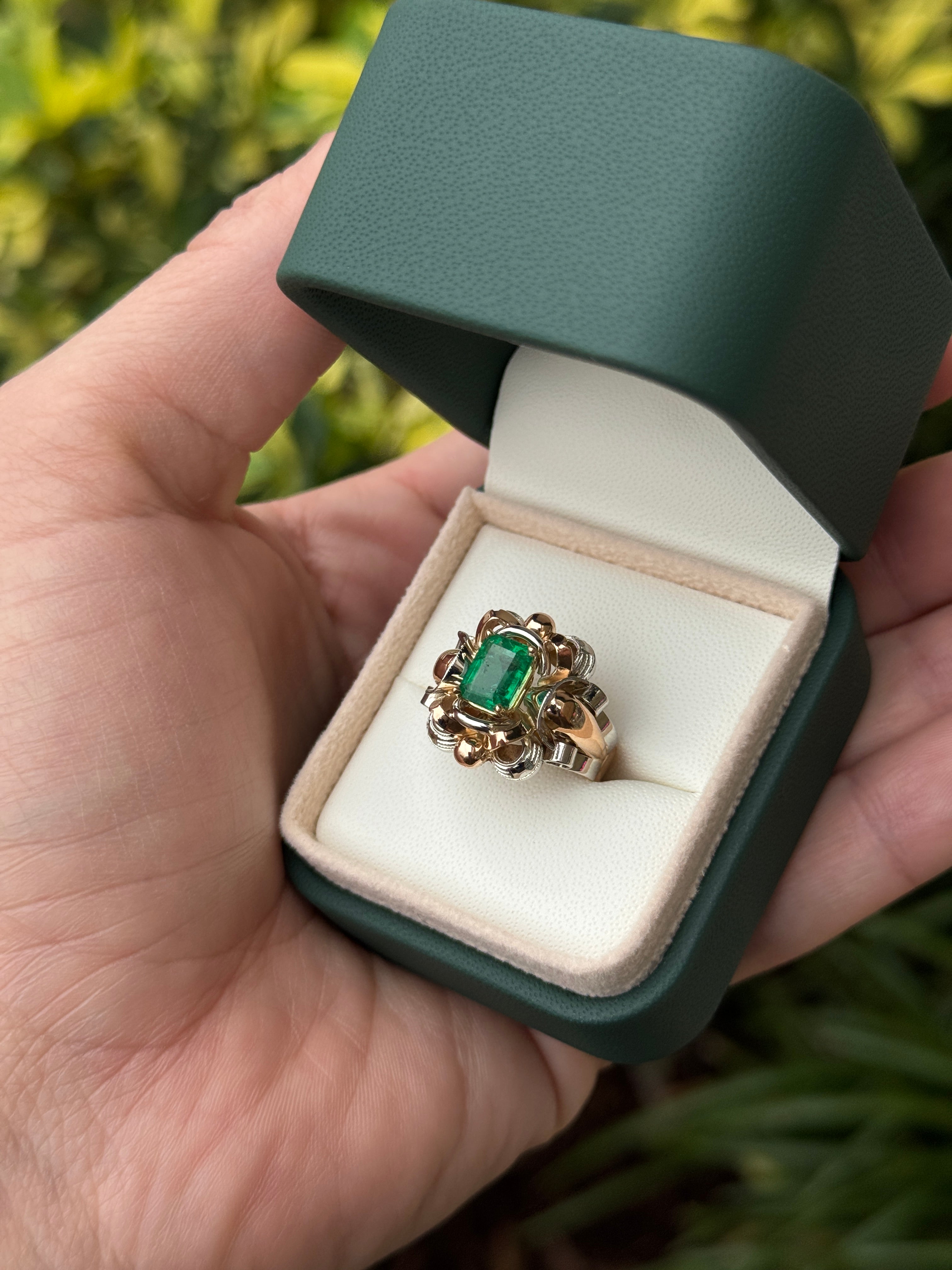 1.50 Carat AAA+ Emerald Solitaire Statement Ring 18K Rose & White Gold