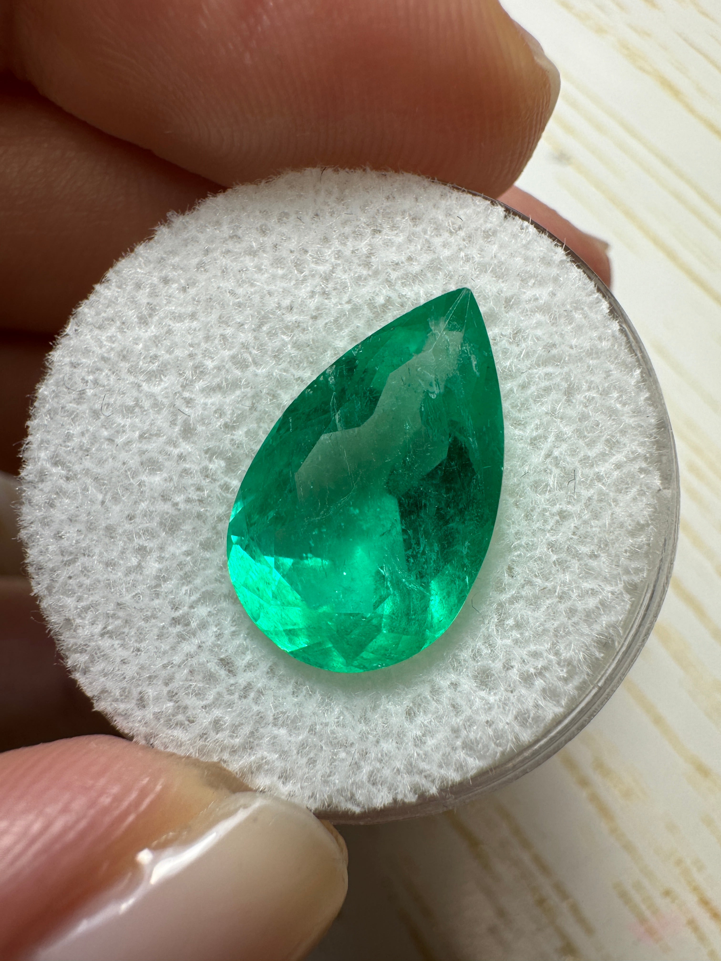 5.27 carat 16x10 Medium Green Natural Loose Colombian Emerald-Pear Cut - JR Colombian Emeralds