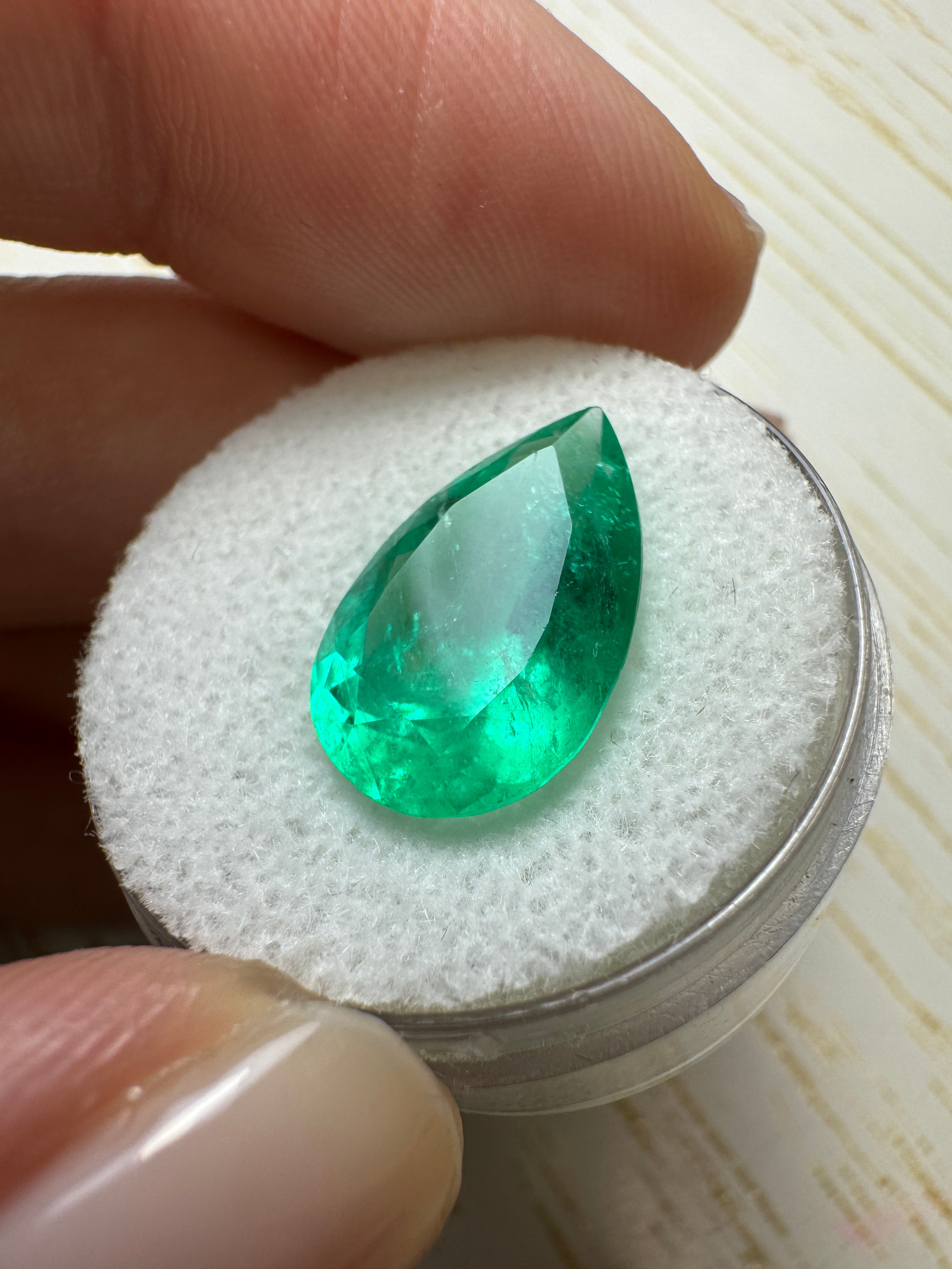 5.27 carat 16x10 Medium Green Natural Loose Colombian Emerald-Pear Cut - JR Colombian Emeralds