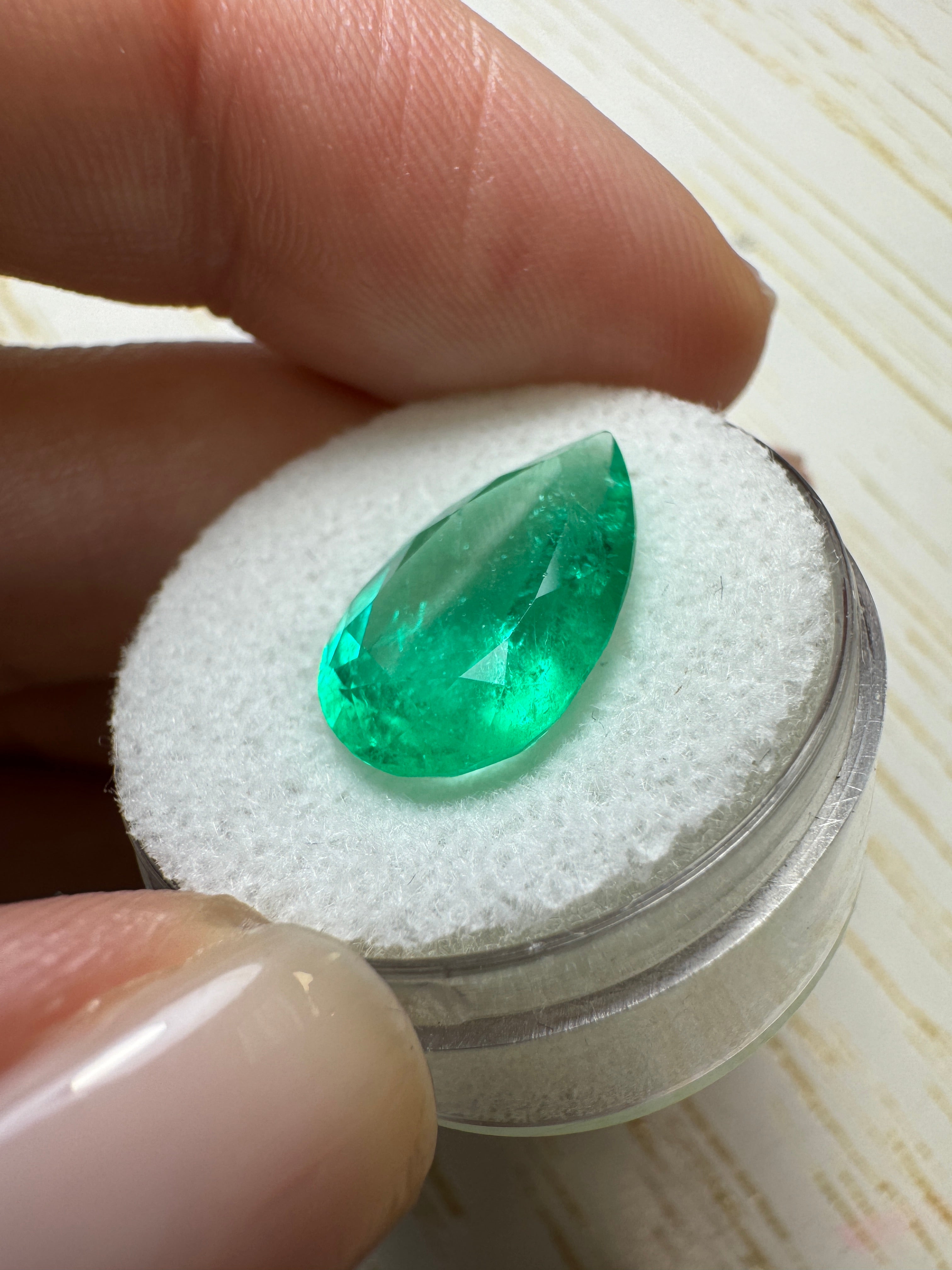 5.27 carat 16x10 Medium Green Natural Loose Colombian Emerald-Pear Cut - JR Colombian Emeralds