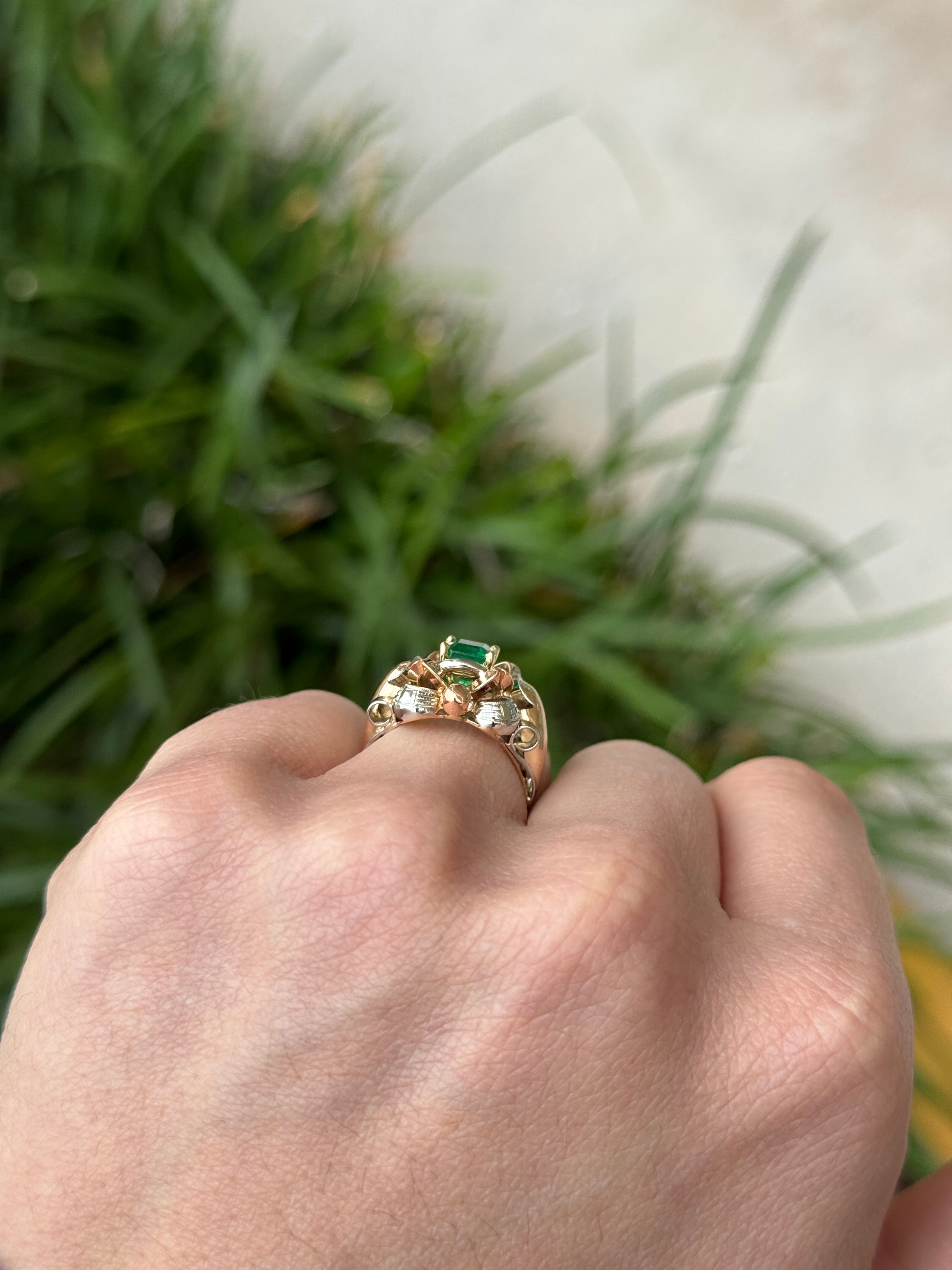 1.50 Carat AAA+ Emerald Solitaire Statement Ring 18K Rose & White Gold