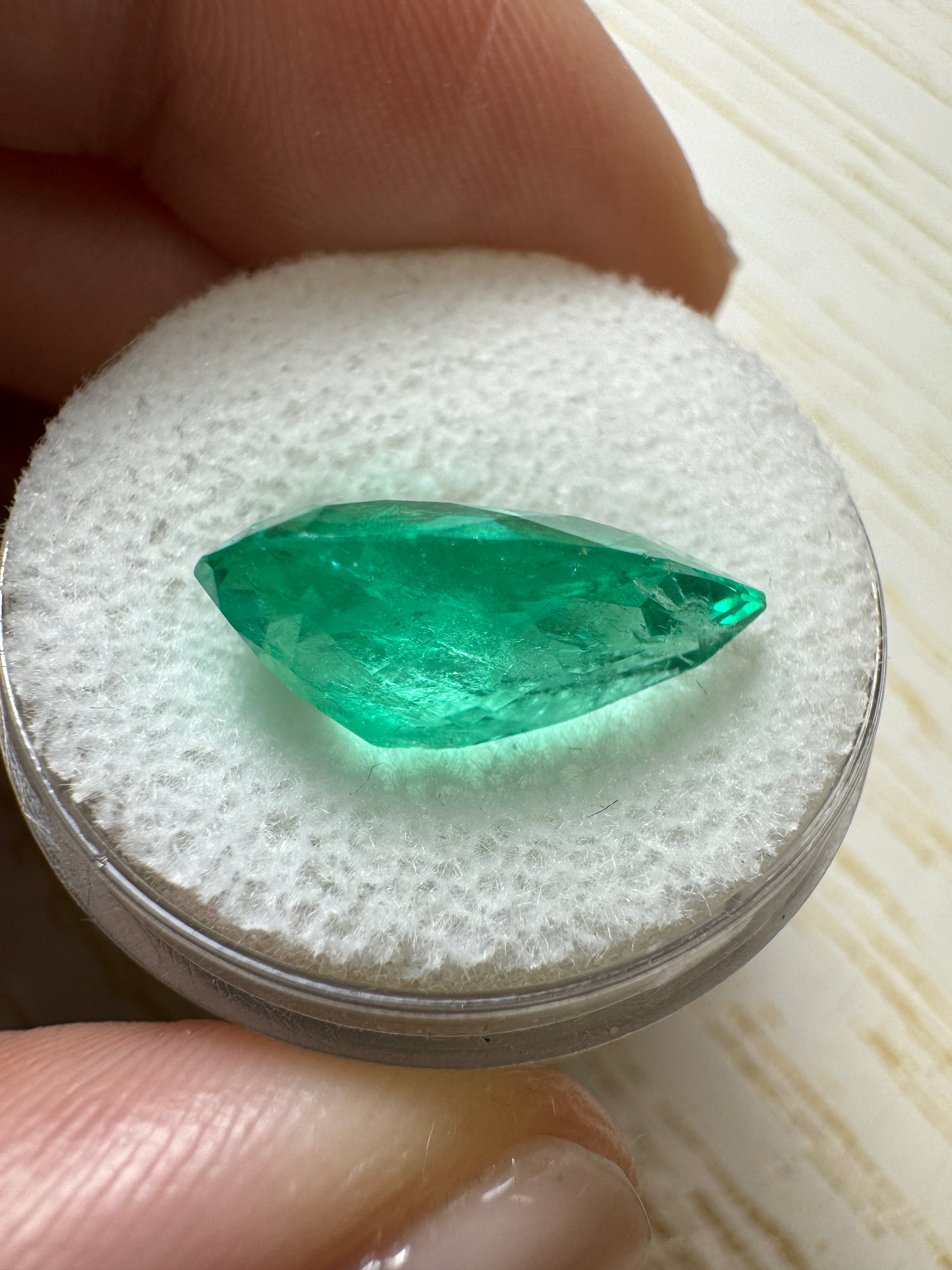 5.27 carat 16x10 Medium Green Natural Loose Colombian Emerald-Pear Cut - JR Colombian Emeralds