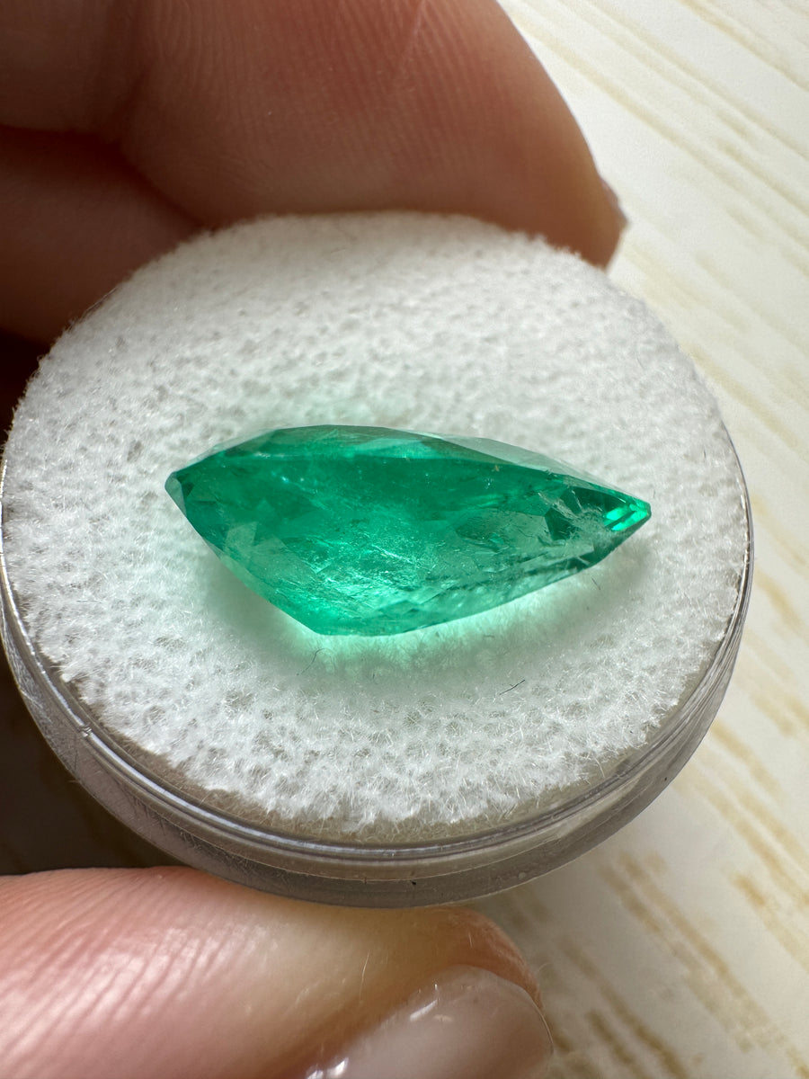 5.27 carat 16x10 Medium Green Natural Loose Colombian Emerald-Pear Cut