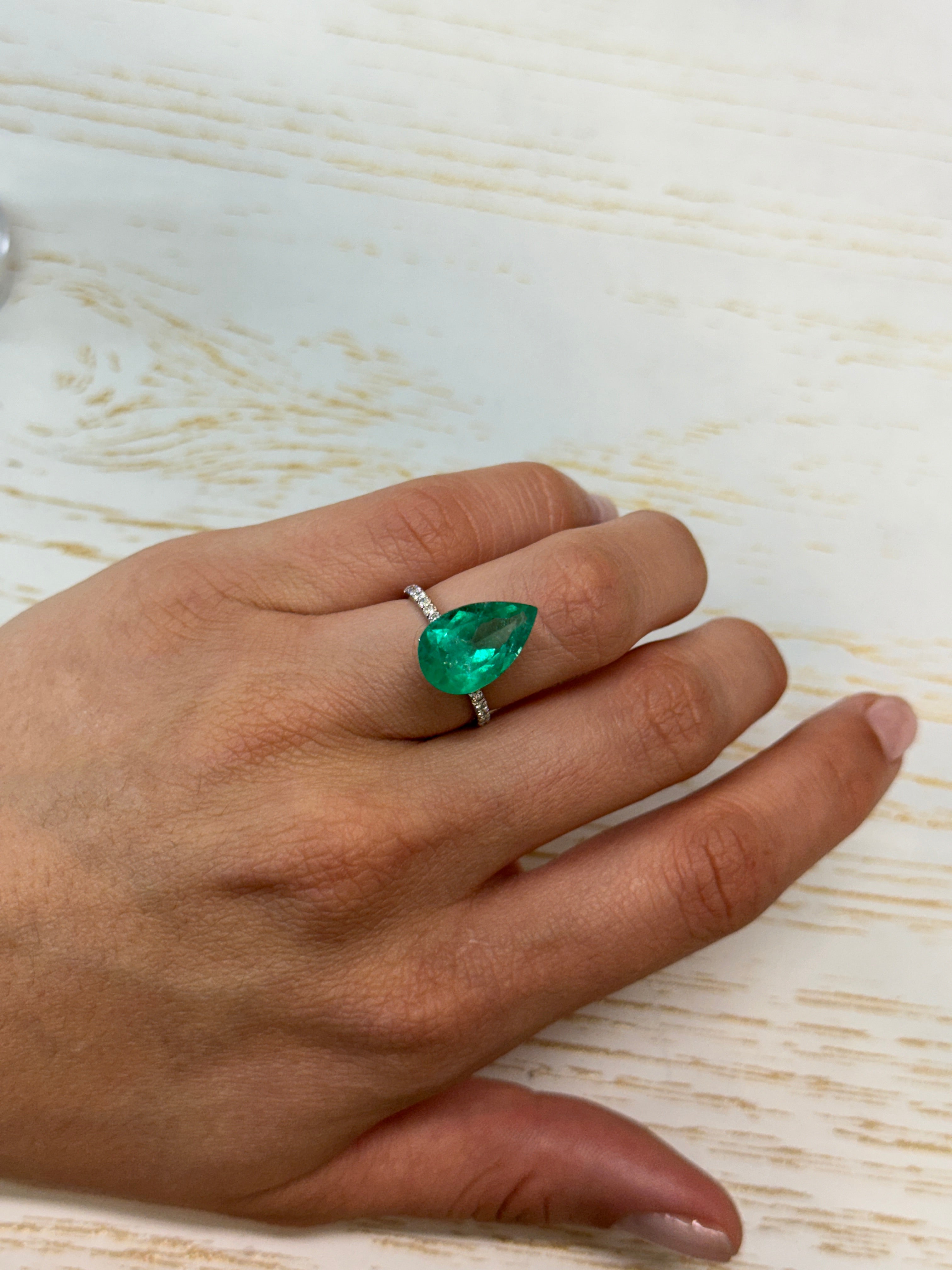 5.27 carat 16x10 Medium Green Natural Loose Colombian Emerald-Pear Cut - JR Colombian Emeralds