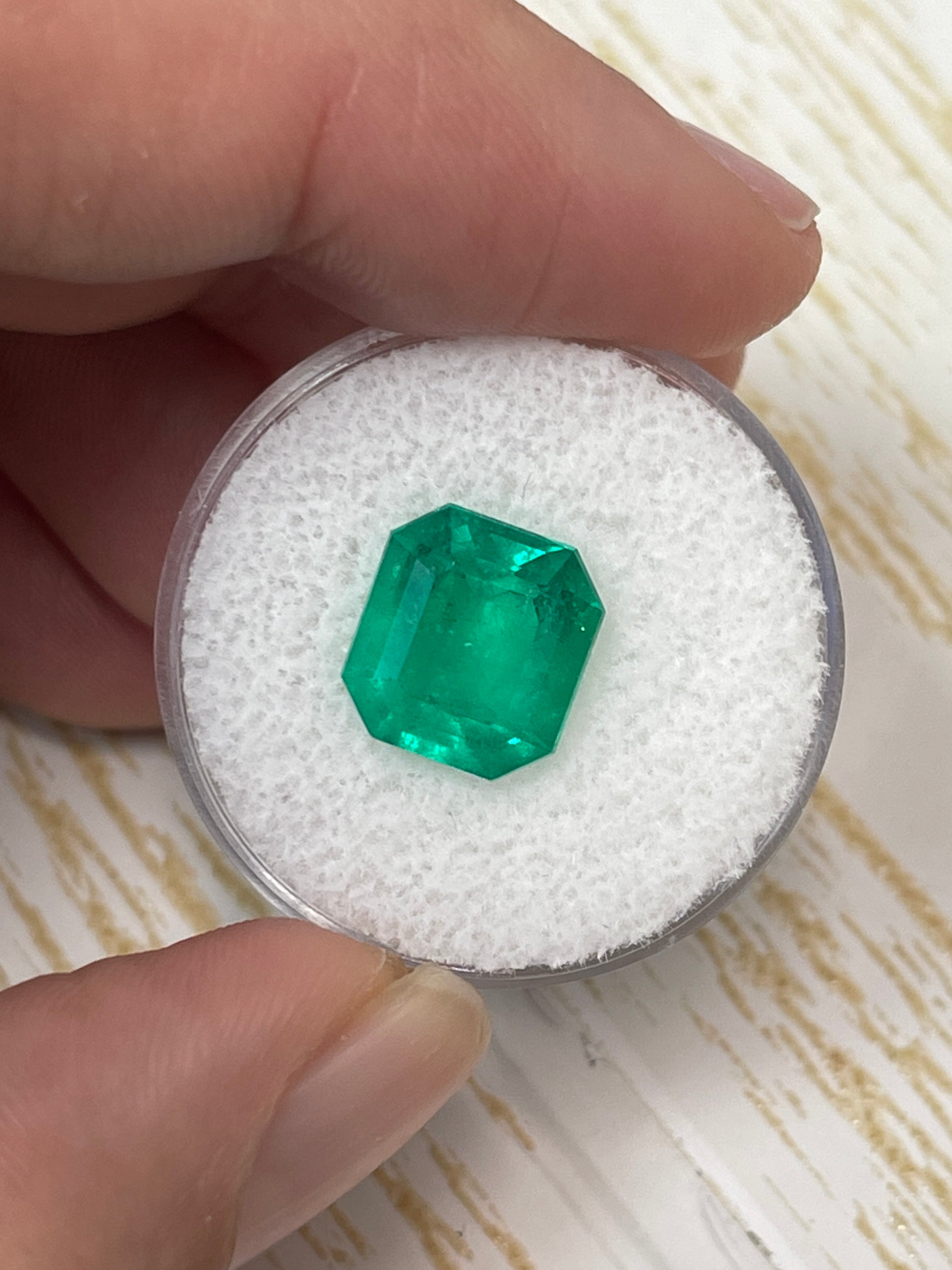 4.12 Carat 10.5x9.7 Vivid Yellowish Loose Colombian Emerald-Emerald Cut - JR Colombian Emeralds