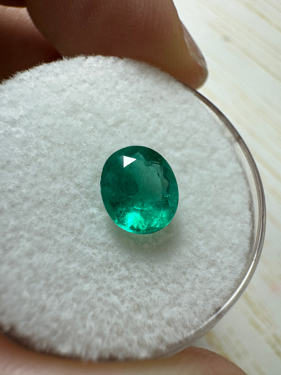 1.0 Carat 7x6 Bluish Green Natural Loose Colombian Emerald-Oval Cut