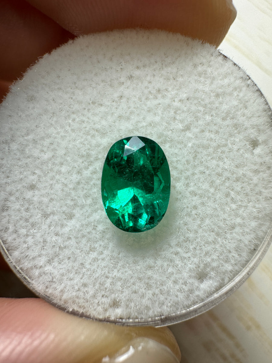 1.23 Carat AAA+ Vivid Bluish Green Natural Loose Colombian Emerald-Oval Cut