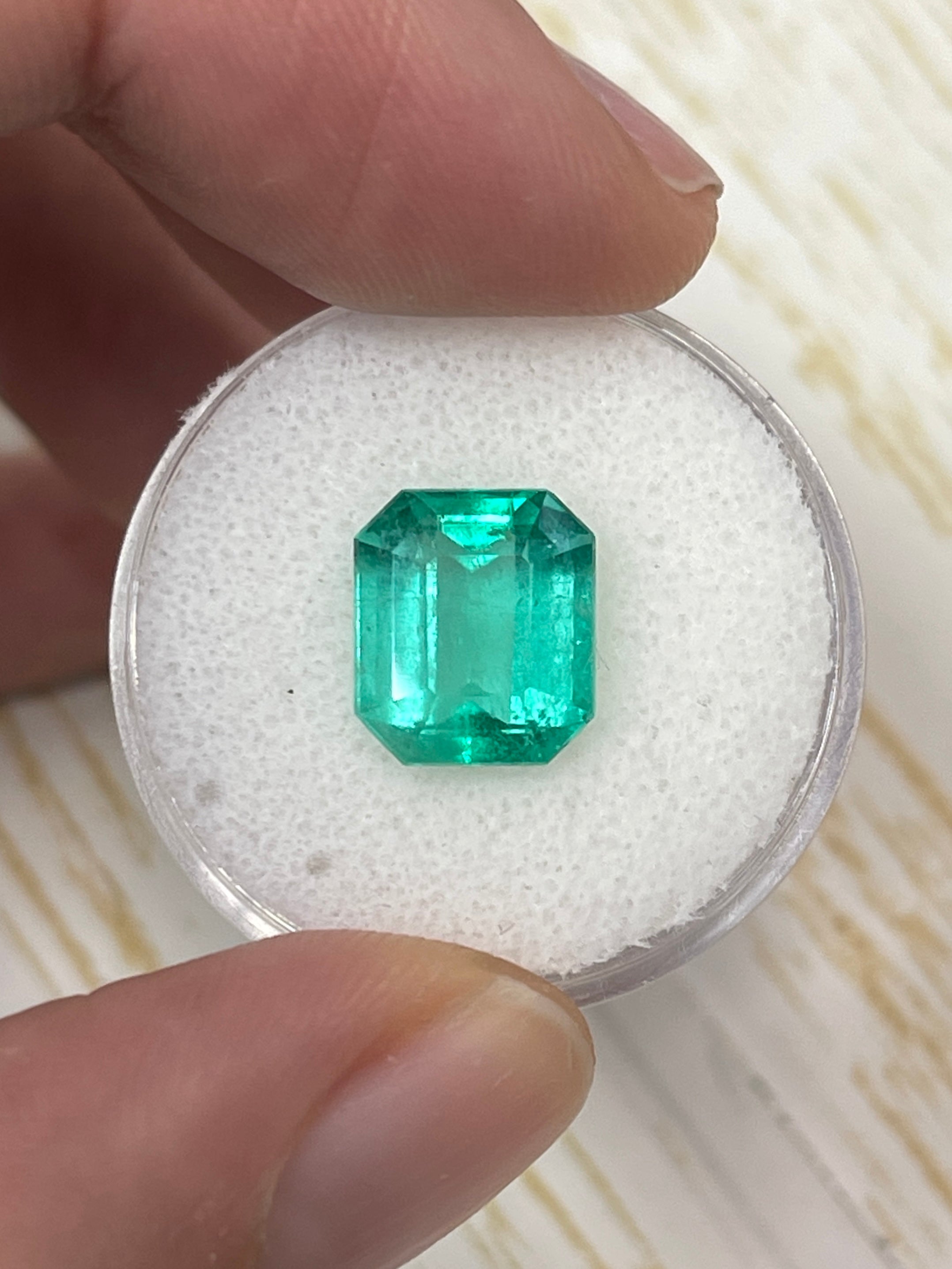 4.24 Carat 10.6x9 Bluish Green Natural Loose Colombian Emerald-Classic Emerald Cut - JR Colombian Emeralds