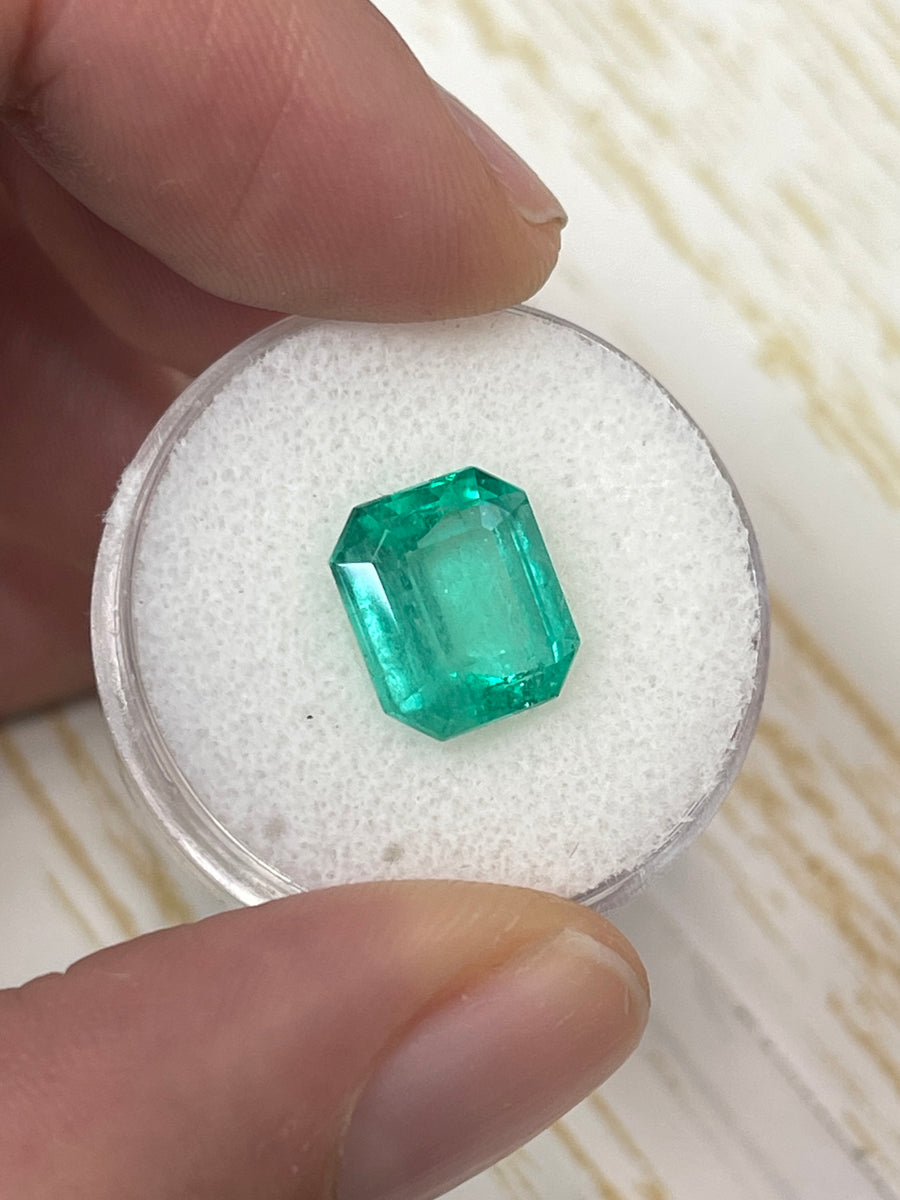 4.24 Carat 10.6x9 Bluish Green Natural Loose Colombian Emerald-Classic Emerald Cut