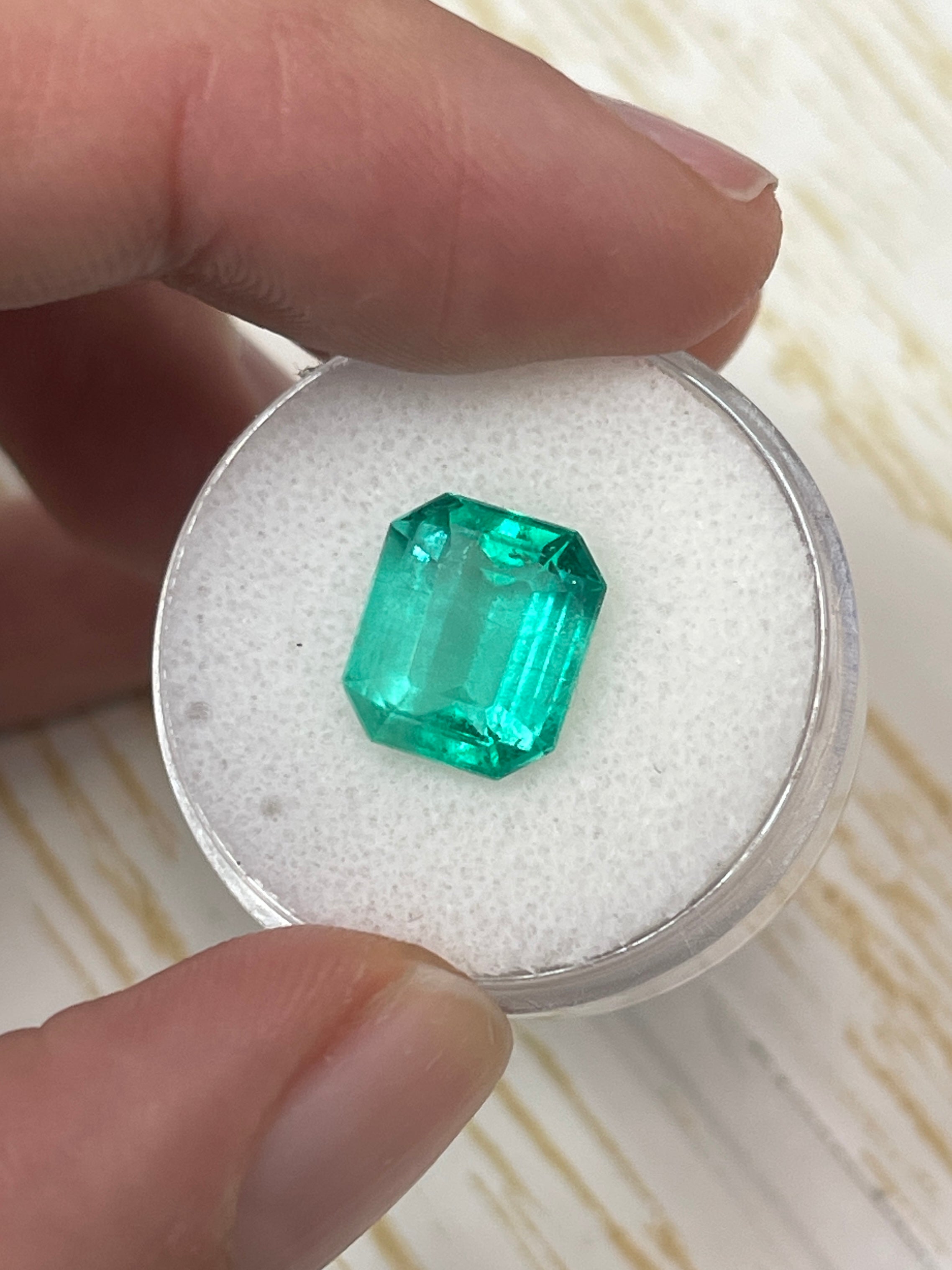 4.24 Carat 10.6x9 Bluish Green Natural Loose Colombian Emerald-Classic Emerald Cut - JR Colombian Emeralds