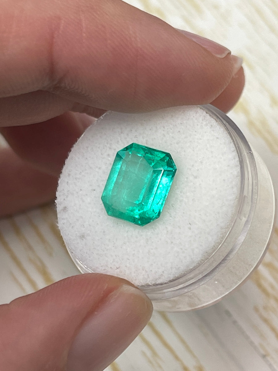 4.24Carat 10.6x9 Bluish Green Natural Loose Colombian Emerald-Classic Emerald Cut