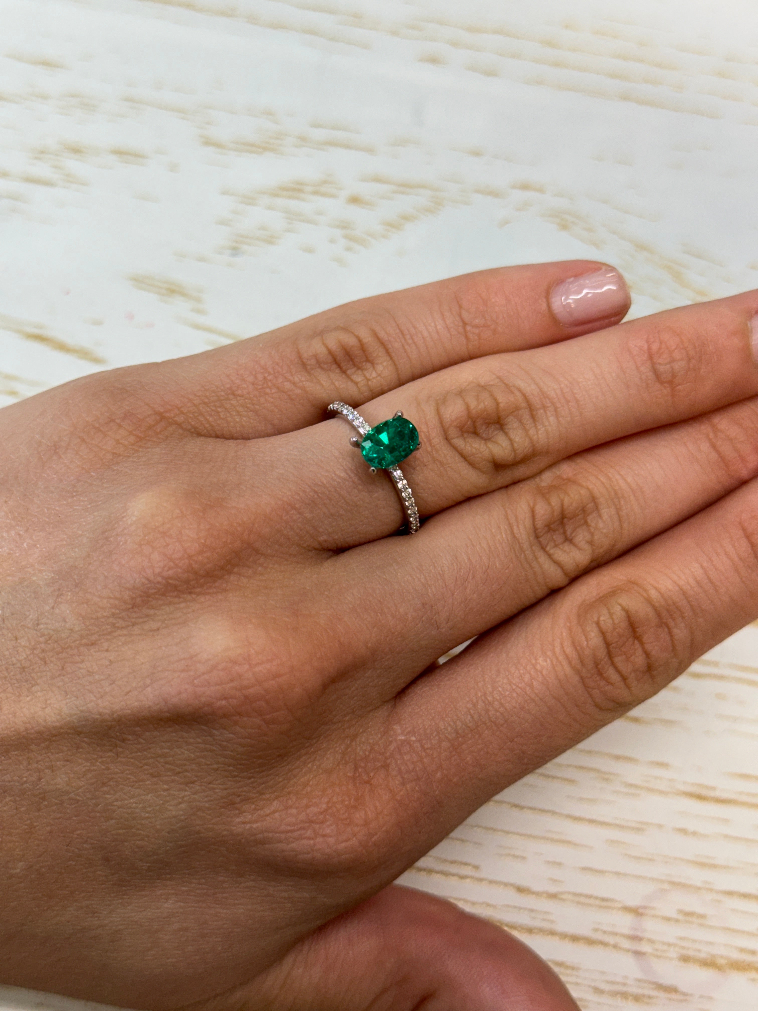 Special listing for Barbara - 18K custom Besel E to W ring 1.23 Carat AAA+ Vivid Bluish Green Natural Loose Colombian Emerald-Oval Cut - JR Colombian Emeralds