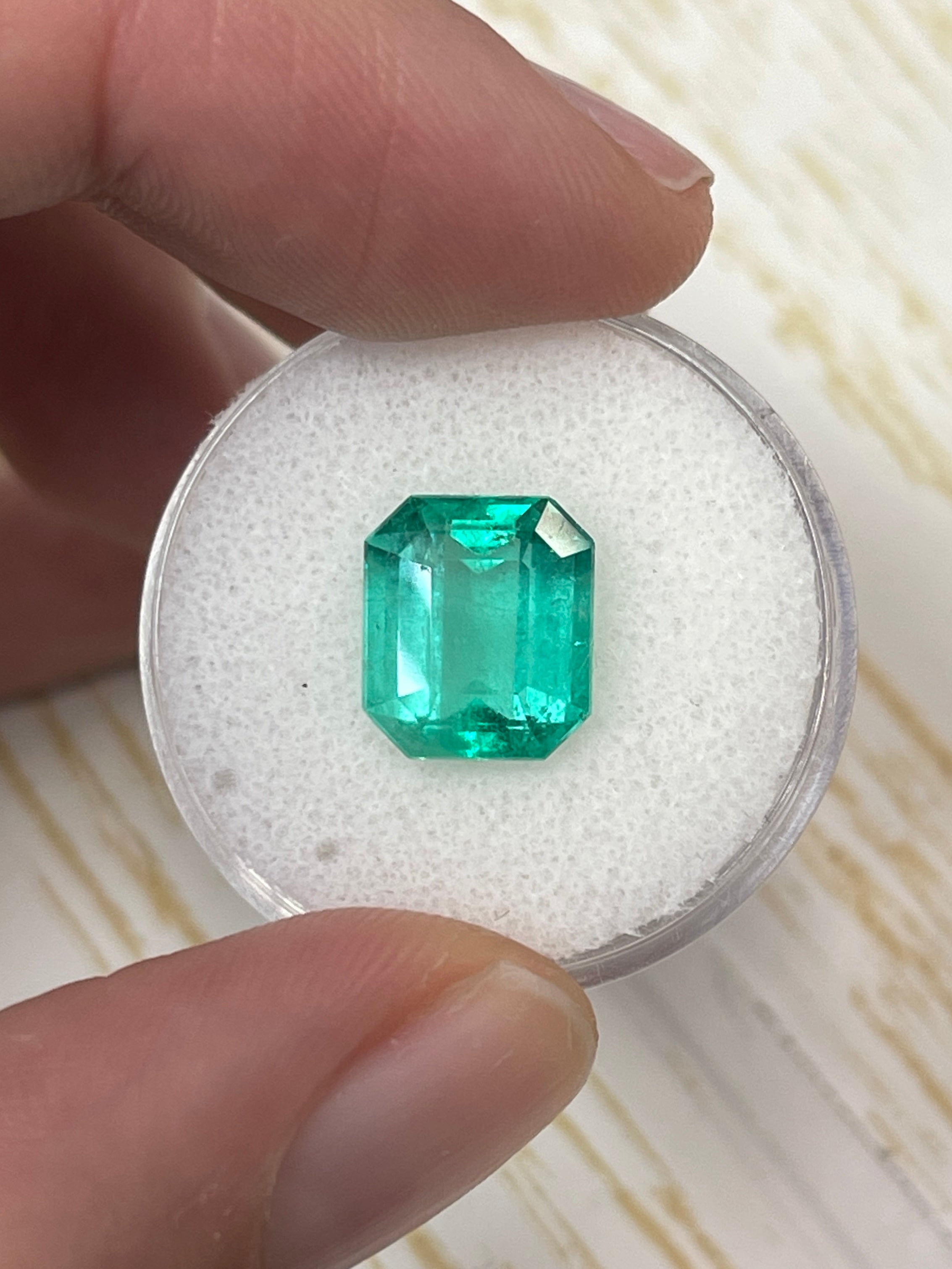 4.24 Carat 10.6x9 Bluish Green Natural Loose Colombian Emerald-Classic Emerald Cut - JR Colombian Emeralds