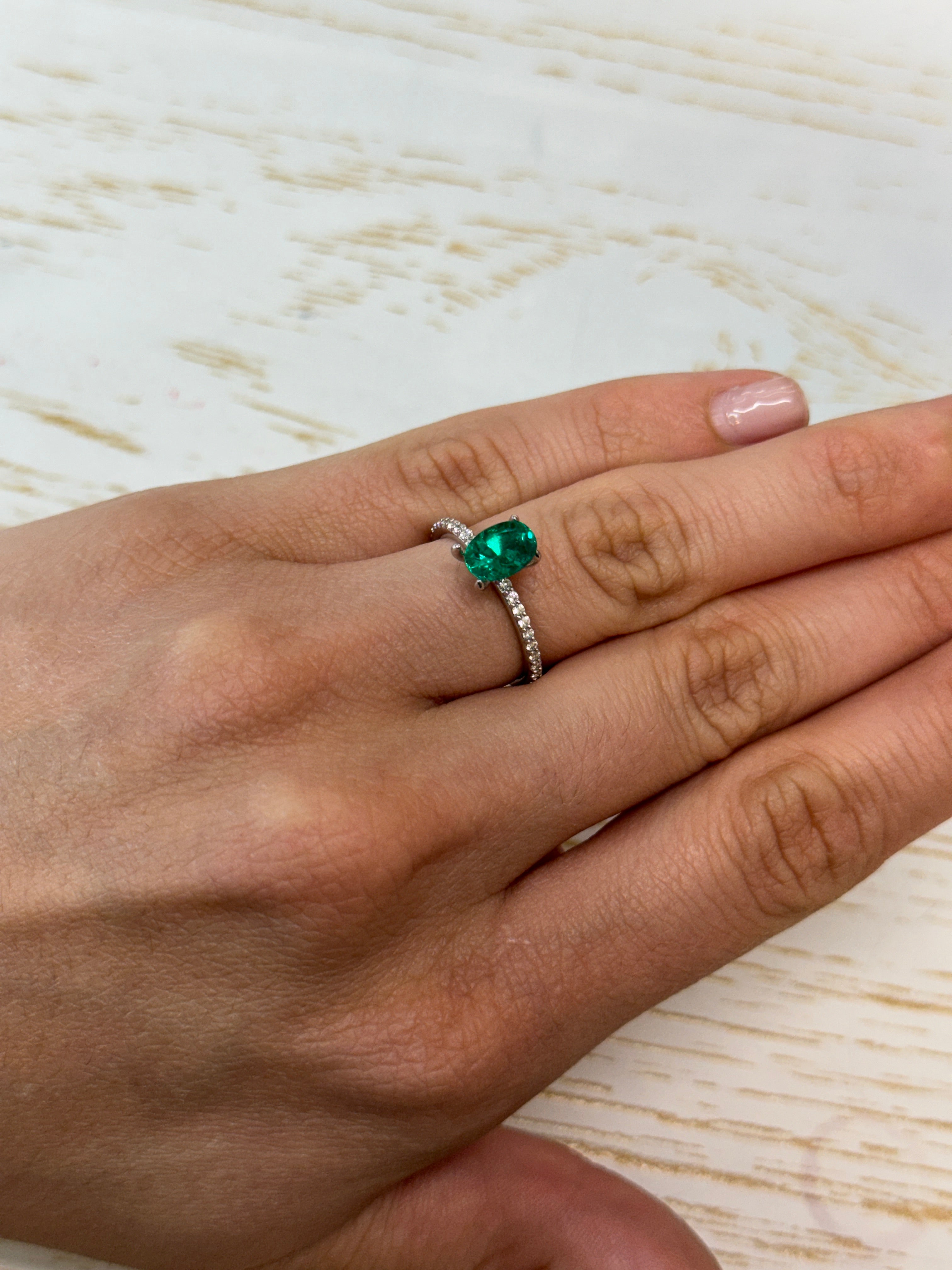 Special listing for Barbara - 18K custom Besel E to W ring 1.23 Carat AAA+ Vivid Bluish Green Natural Loose Colombian Emerald-Oval Cut - JR Colombian Emeralds