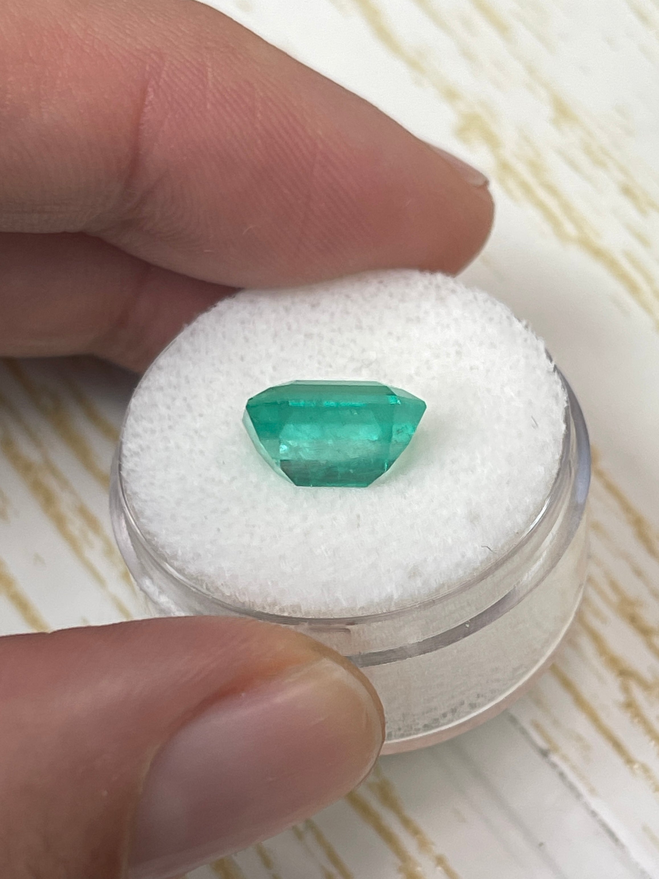 4.24 Carat 10.6x9 Bluish Green Natural Loose Colombian Emerald-Classic Emerald Cut - JR Colombian Emeralds