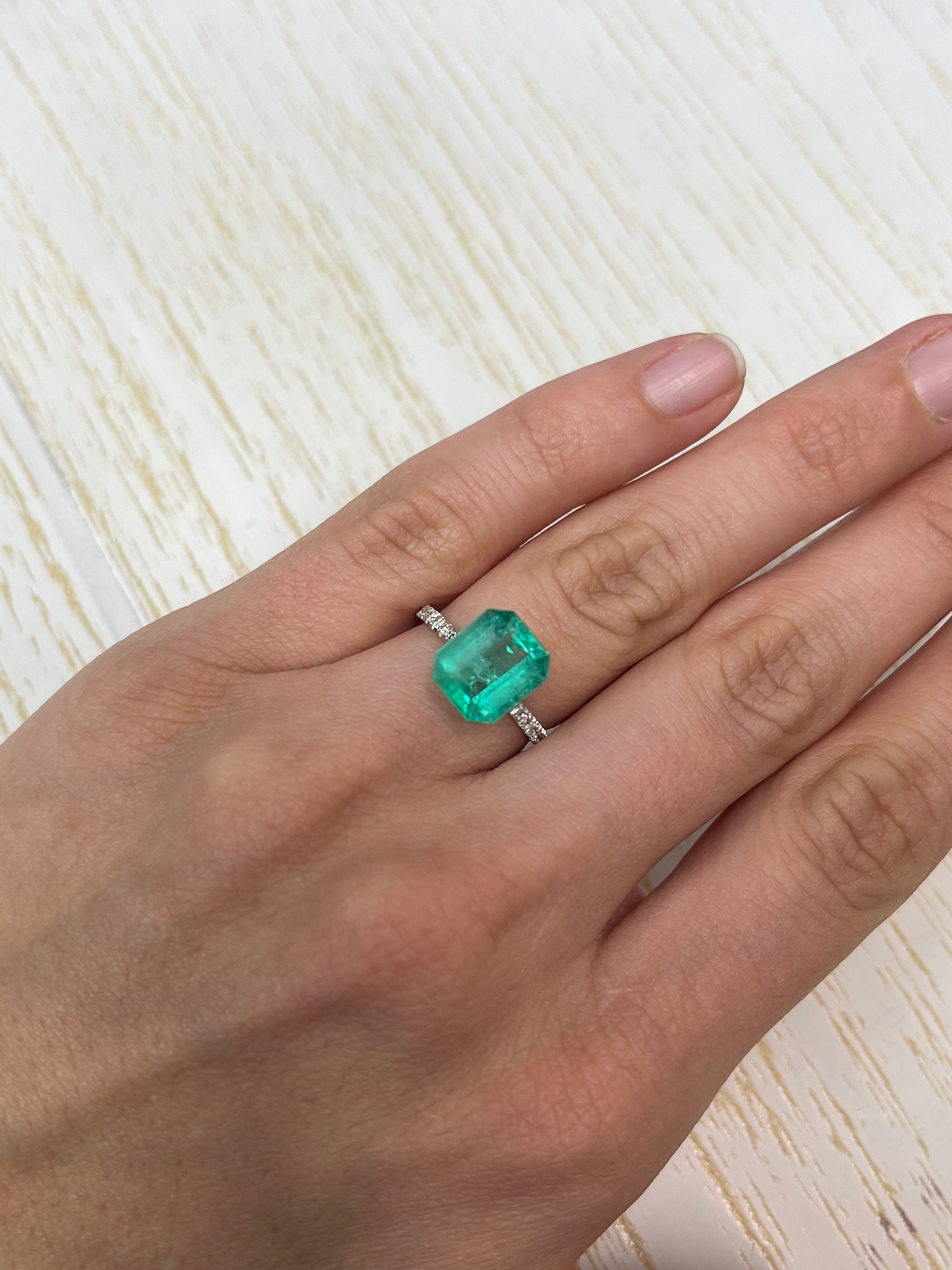 4.24 Carat 10.6x9 Bluish Green Natural Loose Colombian Emerald-Classic Emerald Cut - JR Colombian Emeralds