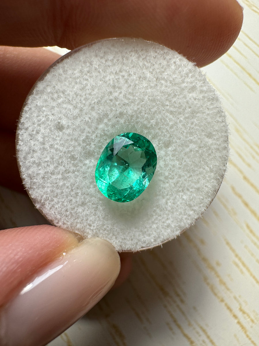 1.72 Carat 9x7 Crystalline Spring Green Natural Loose Colombian Emerald-Oval Cut
