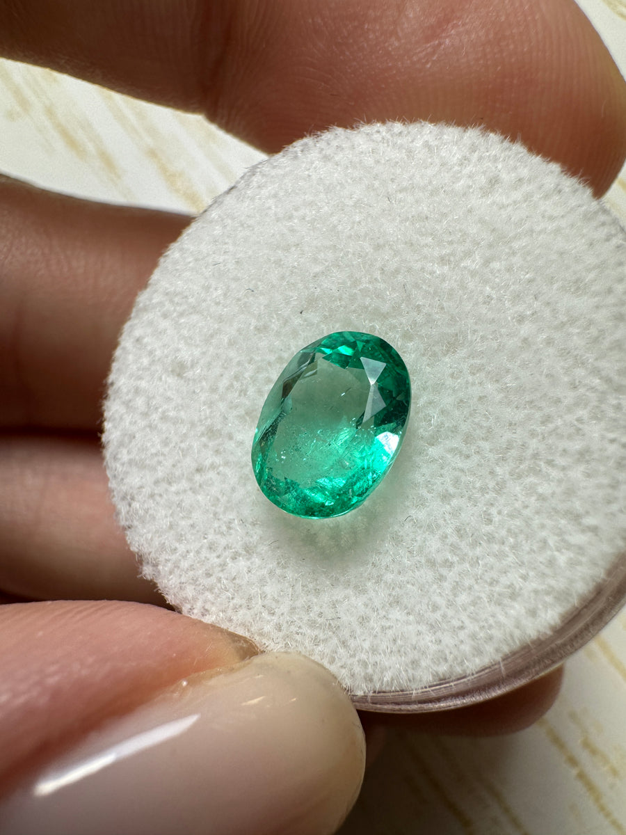 1.72 Carat 9x7 Crystalline Spring Green Natural Loose Colombian Emerald-Oval Cut