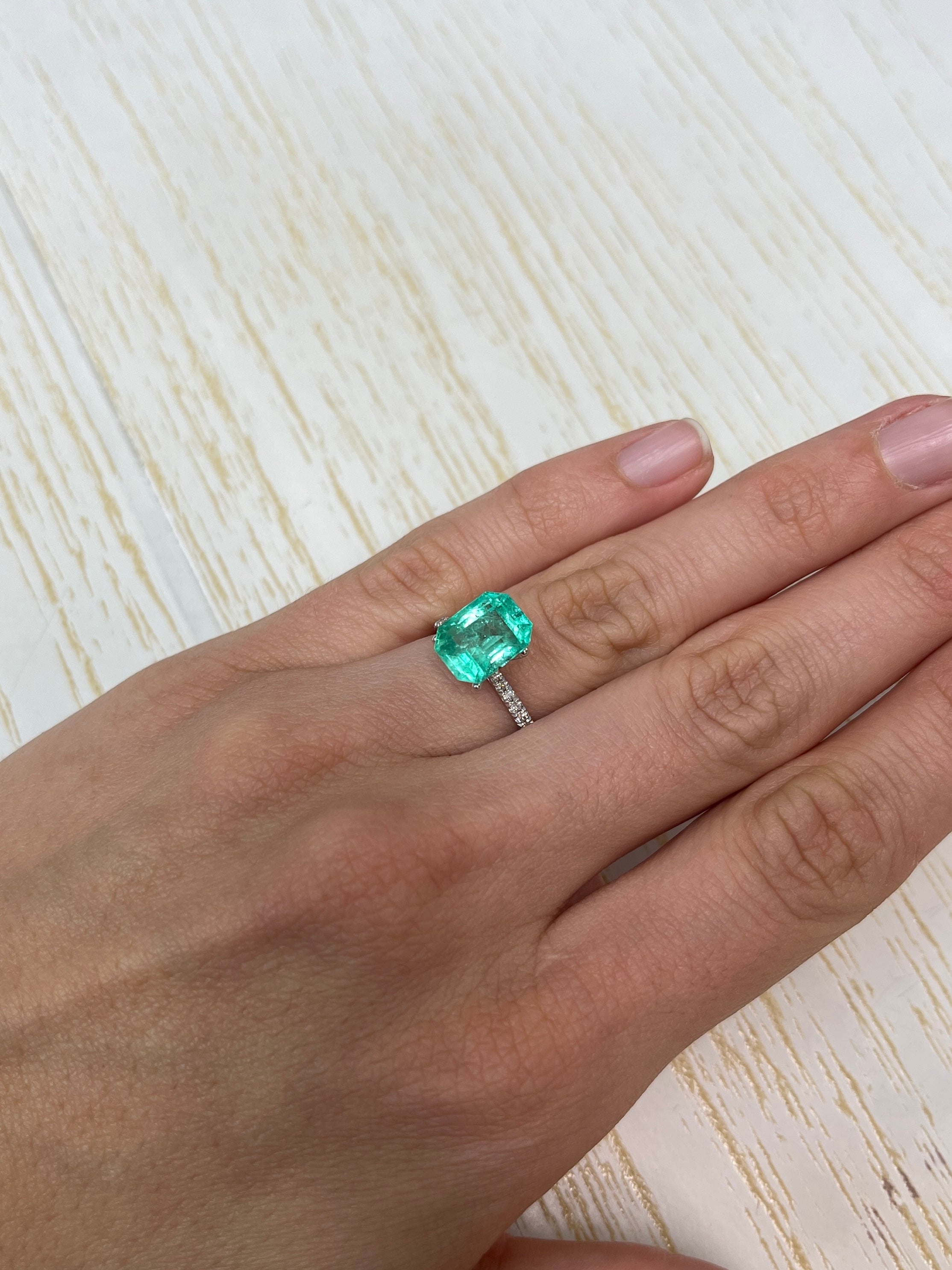 4.29 Carat 11x8 Medium Green Natural Loose Colombian Emerald-Emerald Cut - JR Colombian Emeralds