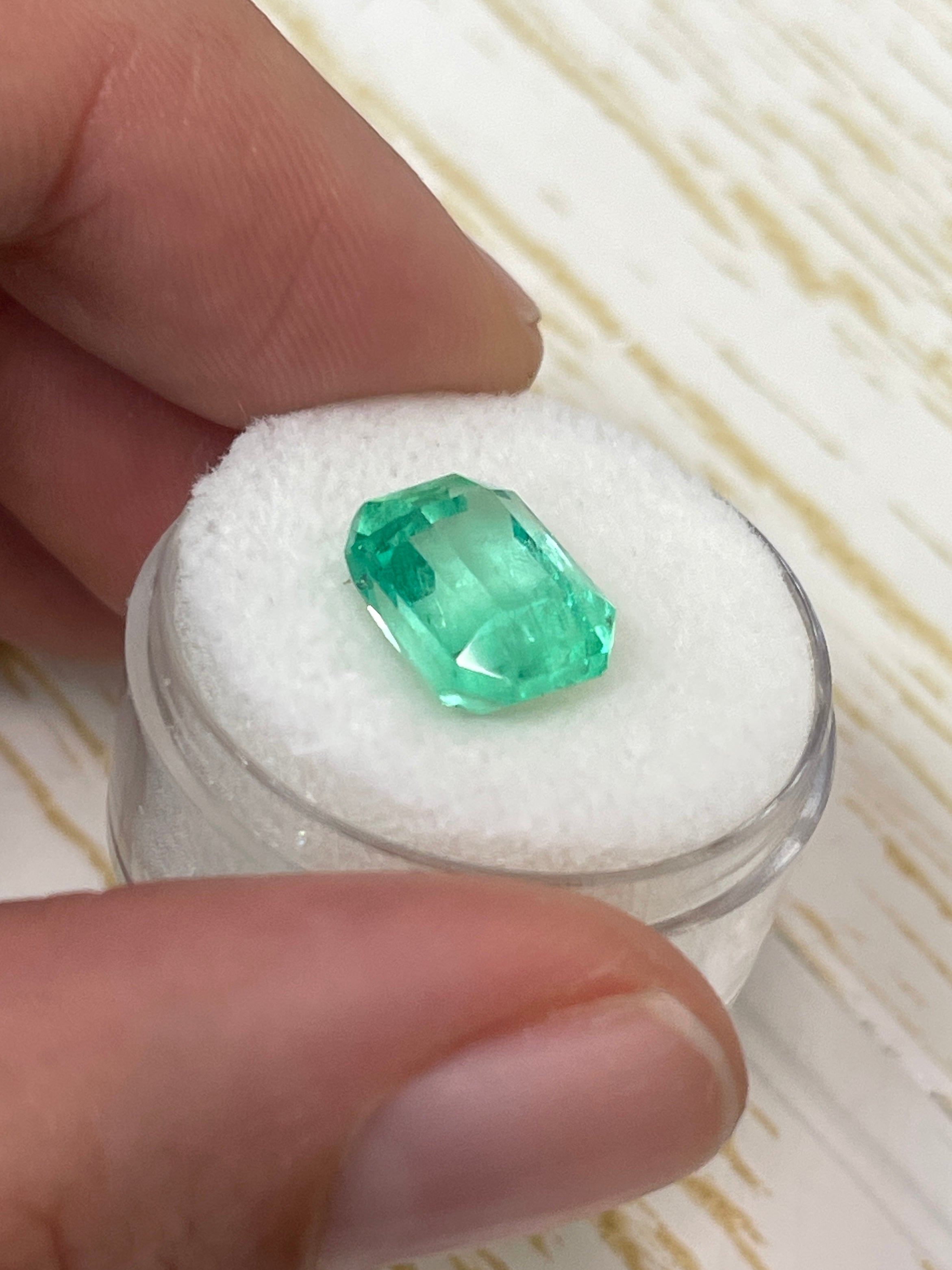 4.93 Carat 11x9 Limish Green Natural Loose Colombian Emerald-Classic Emerald Cut - JR Colombian Emeralds