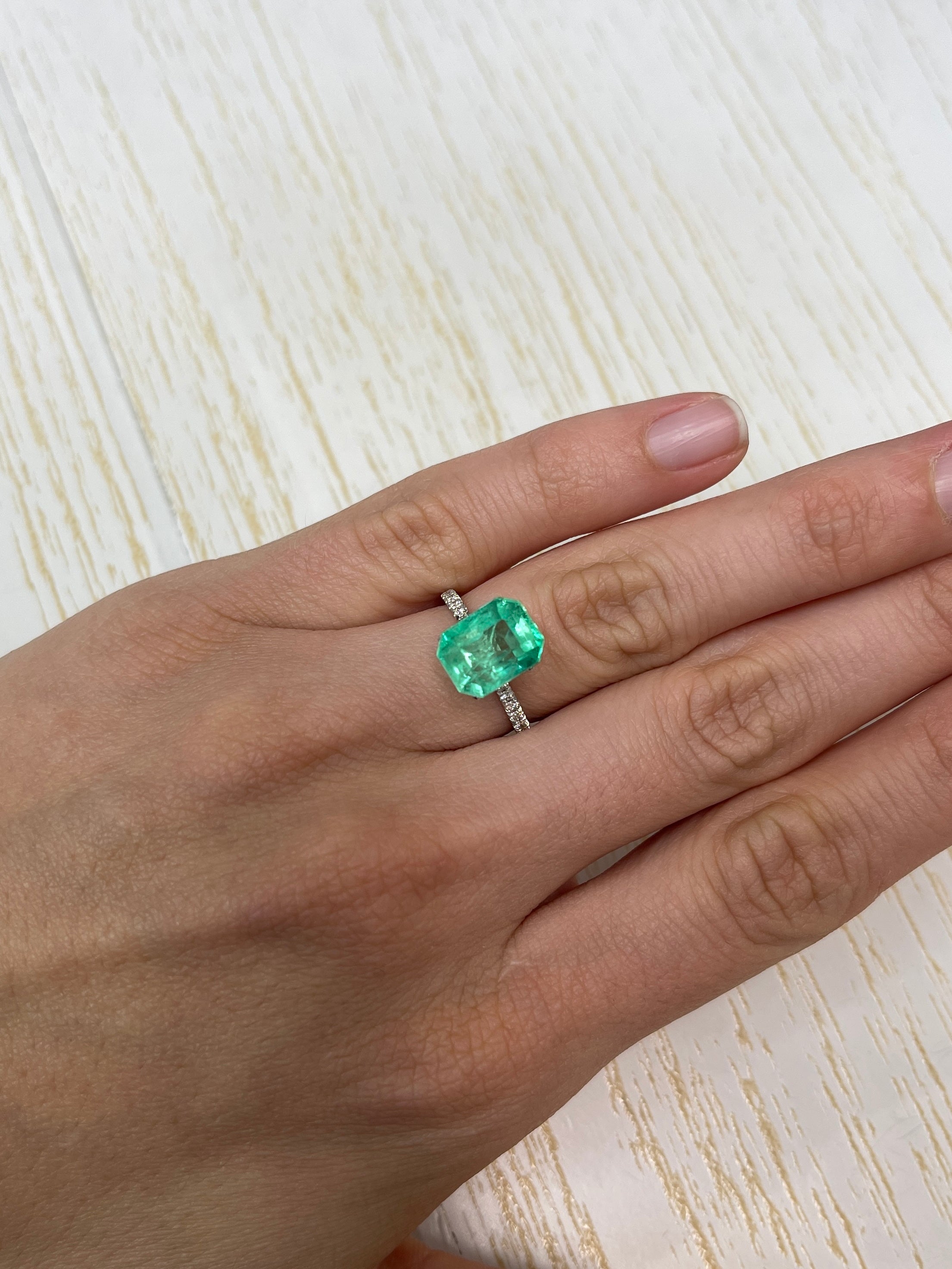 4.93 Carat 11x9 Limish Green Natural Loose Colombian Emerald-Classic Emerald Cut - JR Colombian Emeralds