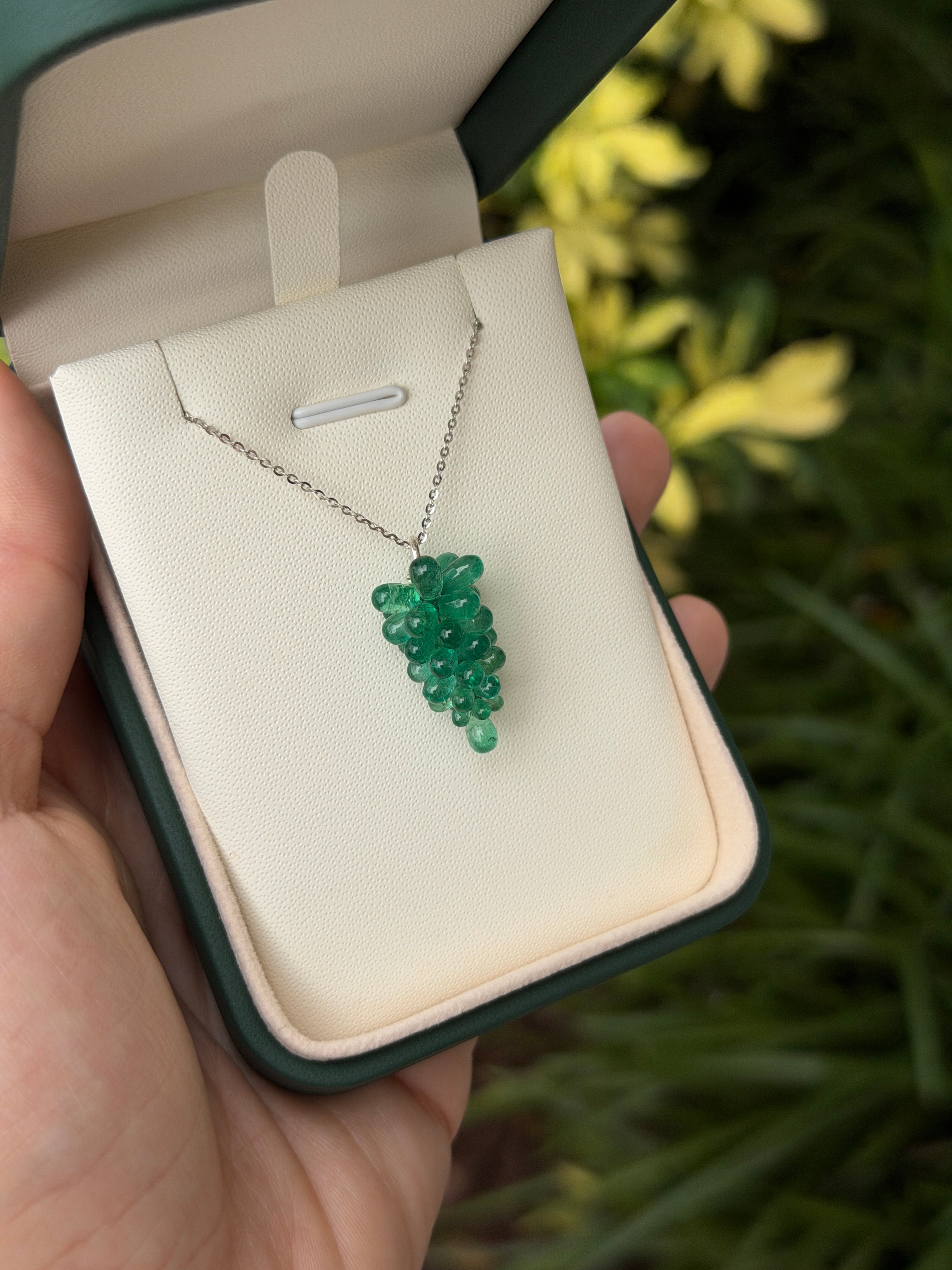 13tcw Emerald Grape Bunch 14K White Gold Necklace