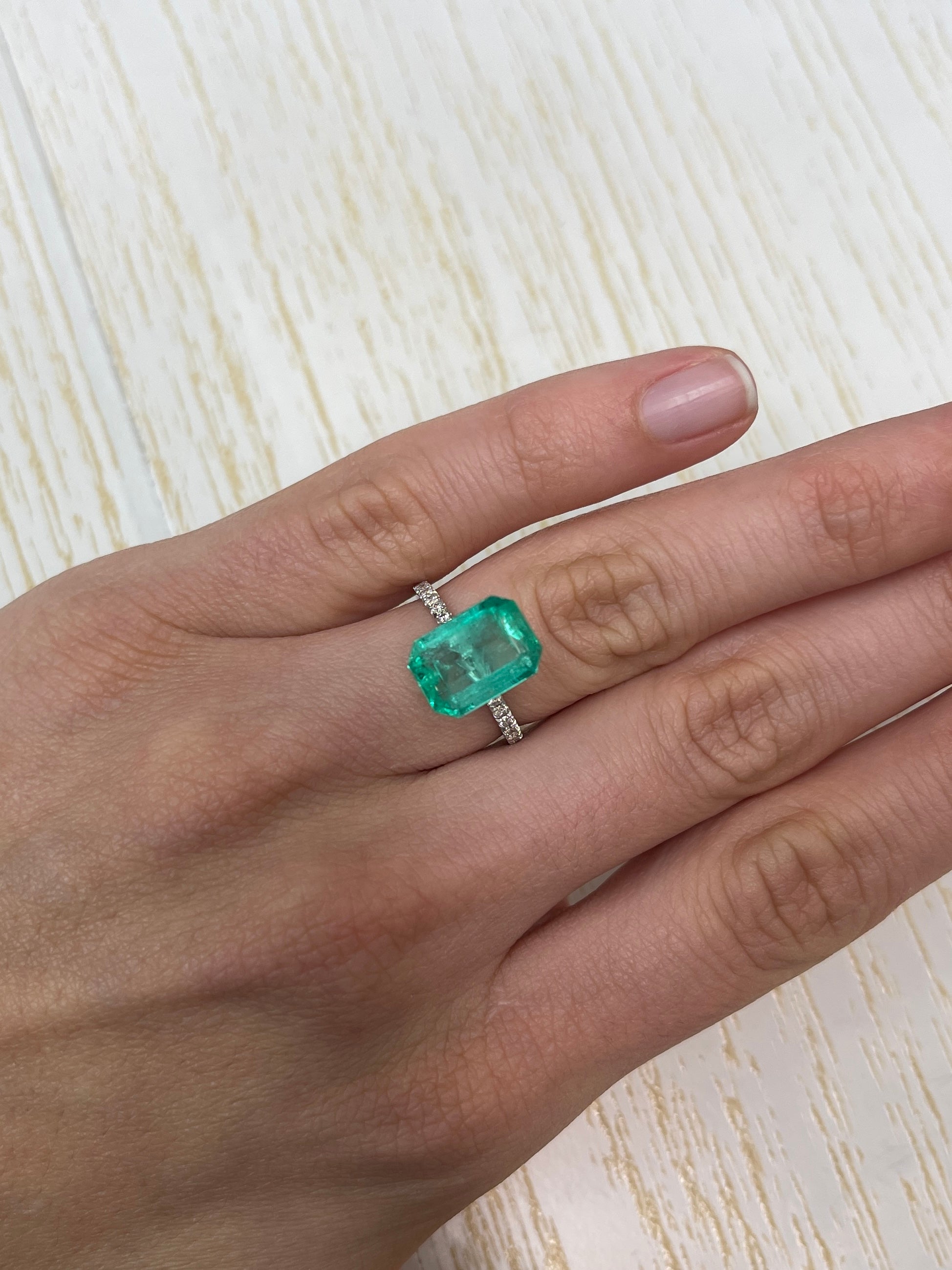 5.54 Carat 12.5x9 Spring Green Natural Loose Colombian Emerald-Elonageted Emerald Cut - JR Colombian Emeralds