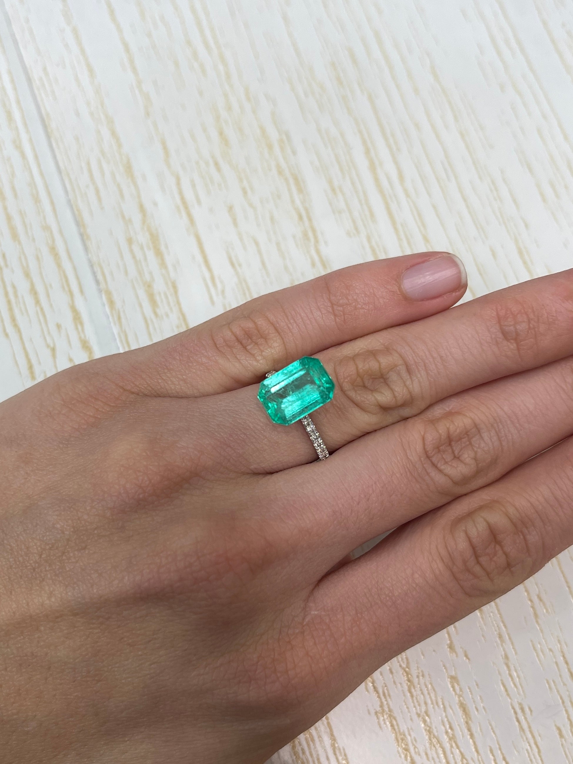 5.54 Carat 12.5x9 Spring Green Natural Loose Colombian Emerald-Elonageted Emerald Cut - JR Colombian Emeralds