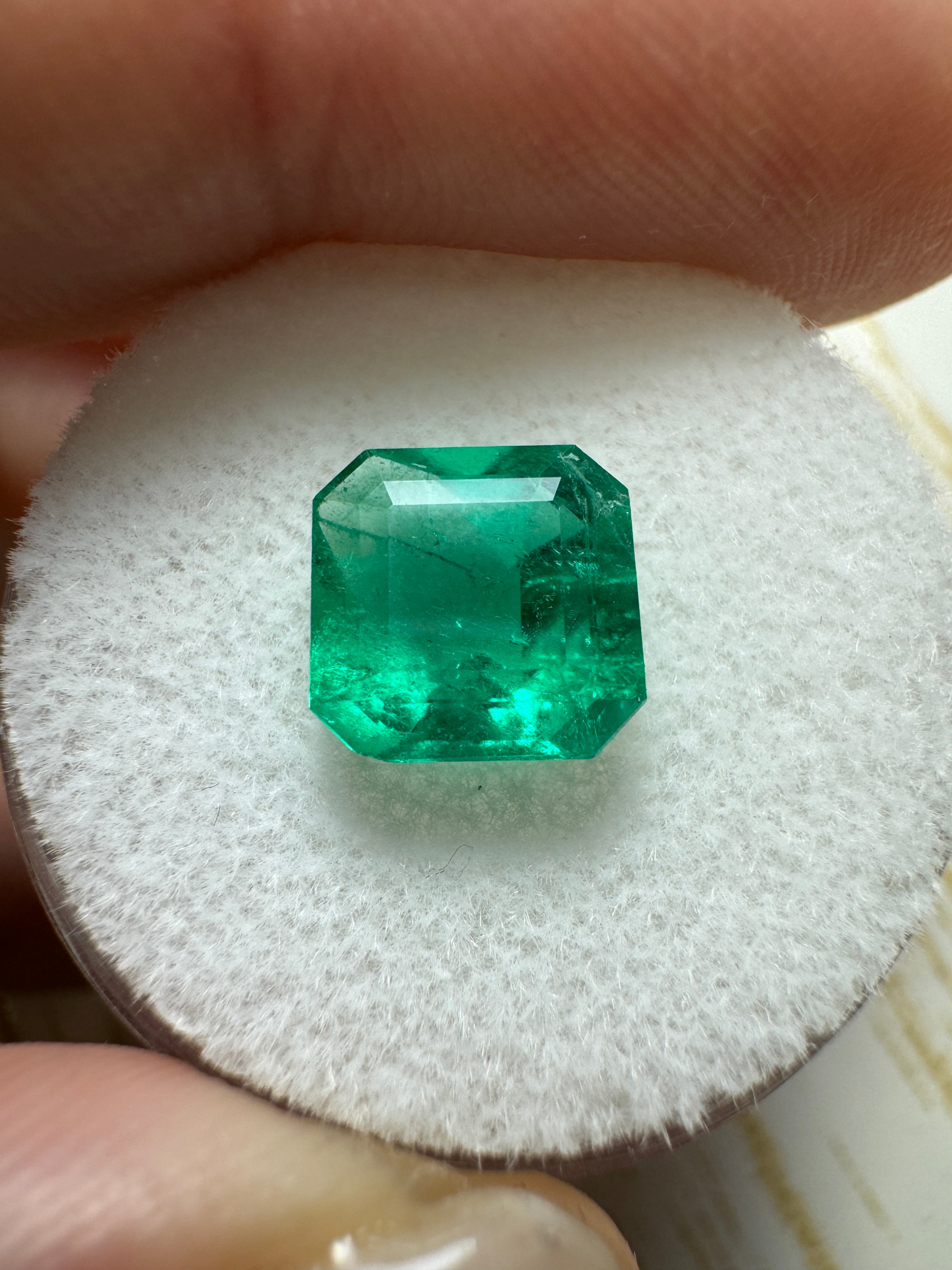 2.15 Carat 8.2x8.2 Muzo Vivid Green Natural Loose Colombian Emerald- Asscher Cut - JR Colombian Emeralds