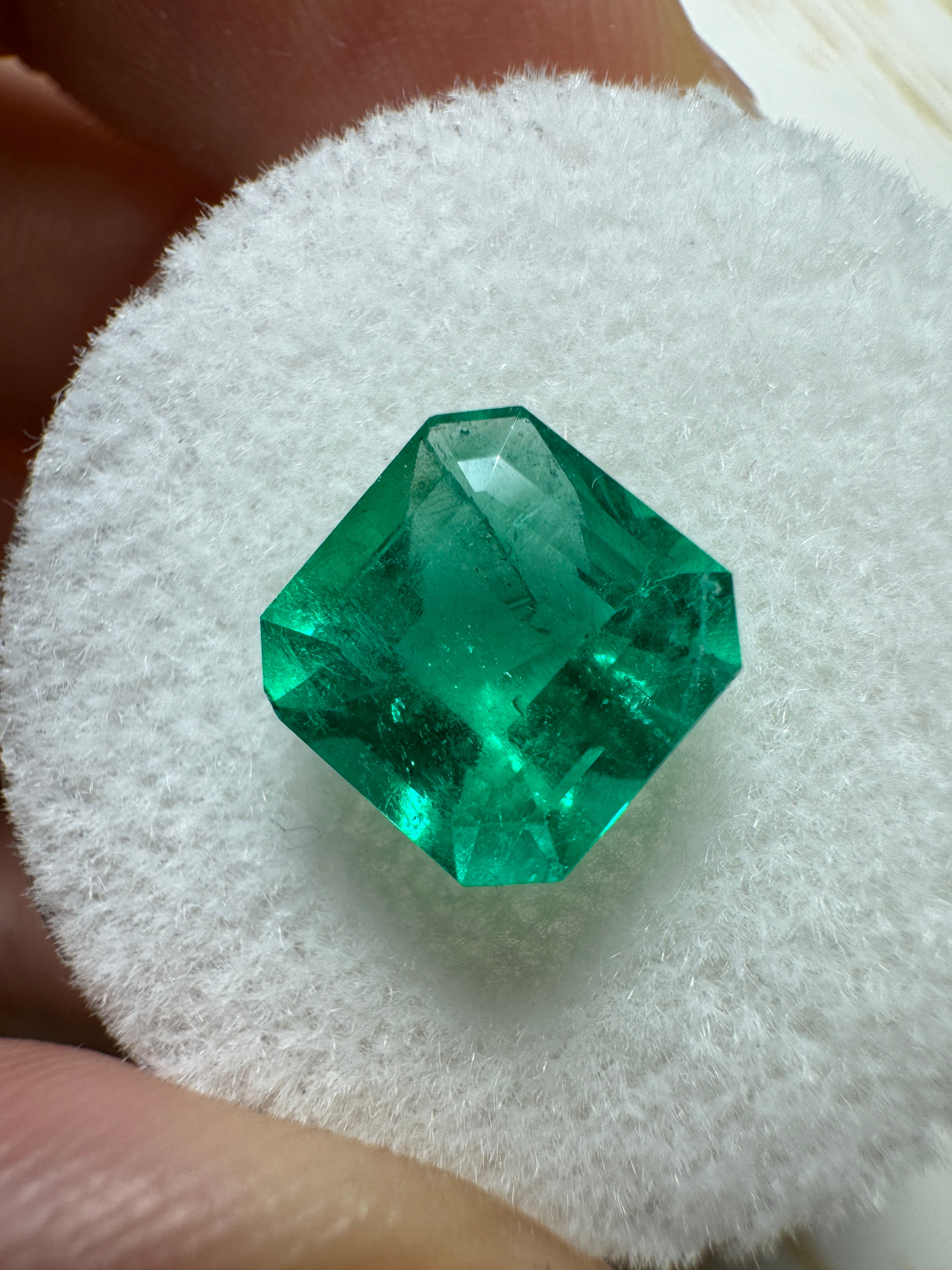 2.15 Carat 8.2x8.2 Muzo Vivid Green Natural Loose Colombian Emerald- Asscher Cut - JR Colombian Emeralds