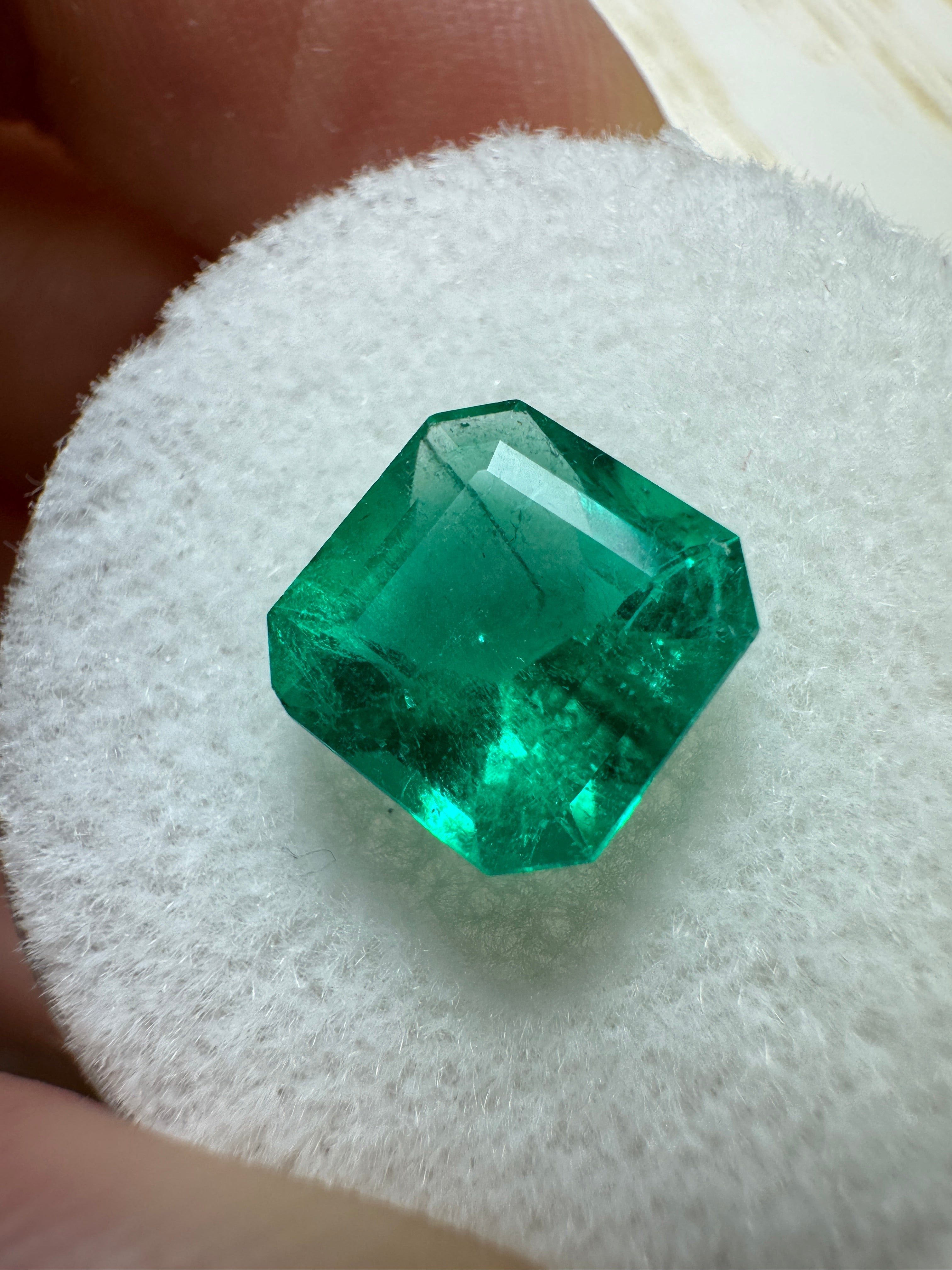 2.15 Carat 8.2x8.2 Muzo Vivid Green Natural Loose Colombian Emerald- Asscher Cut - JR Colombian Emeralds