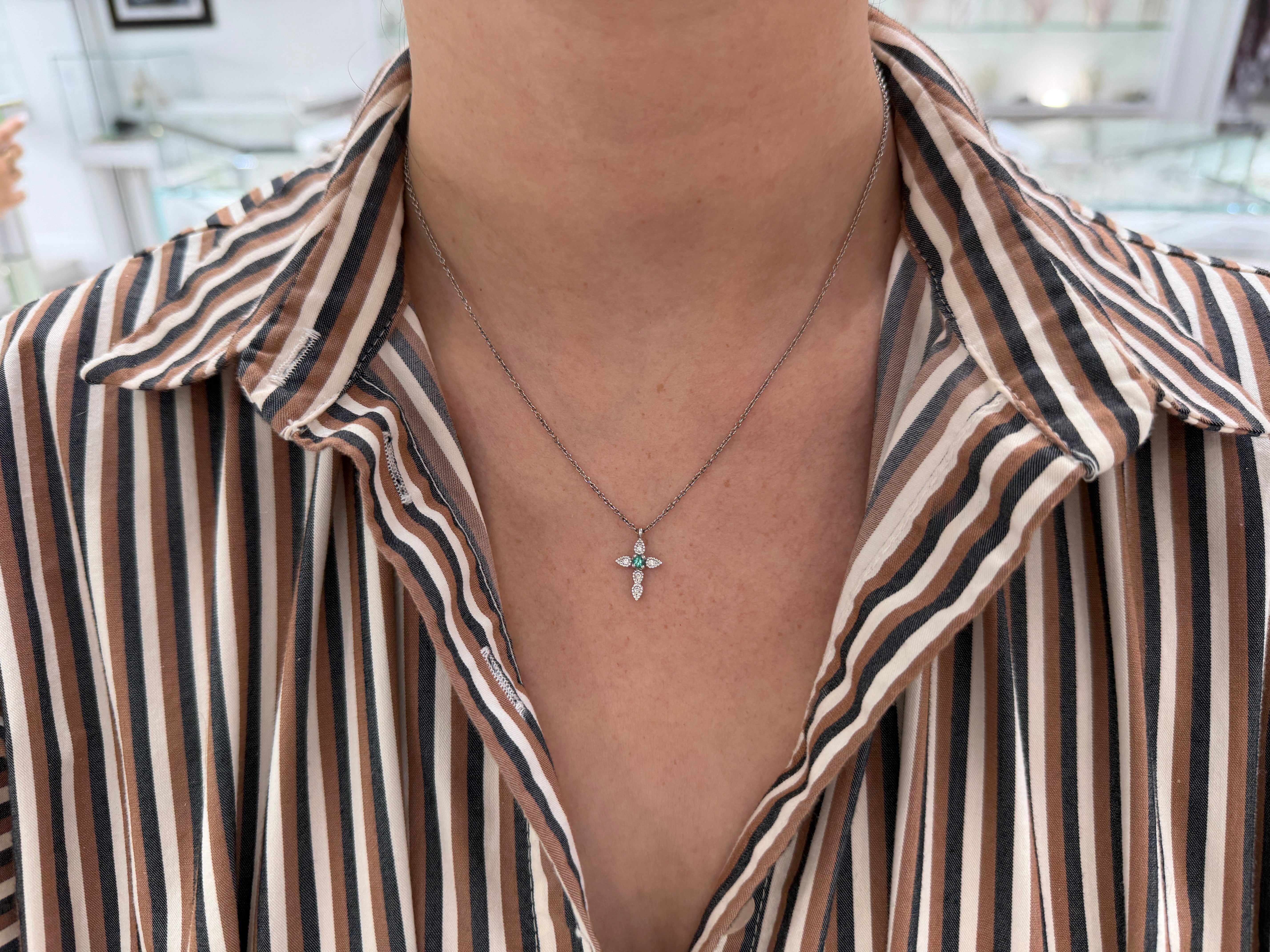 18K White Emerald & Diamond Petite Crosses