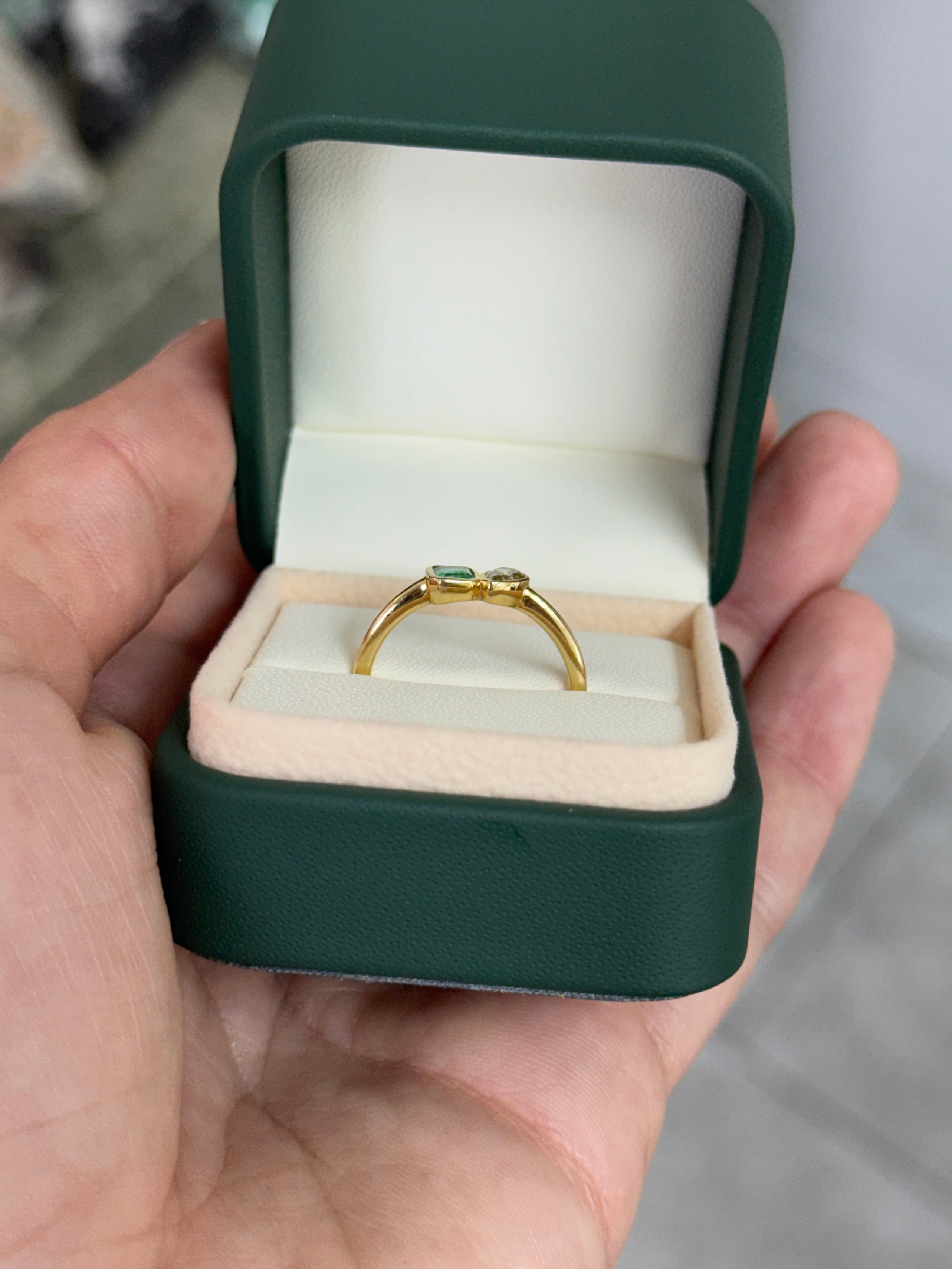 Natural Emerald Cut Emerald & Pear Fancy Yellow Diamond Toi Et Moi 14K