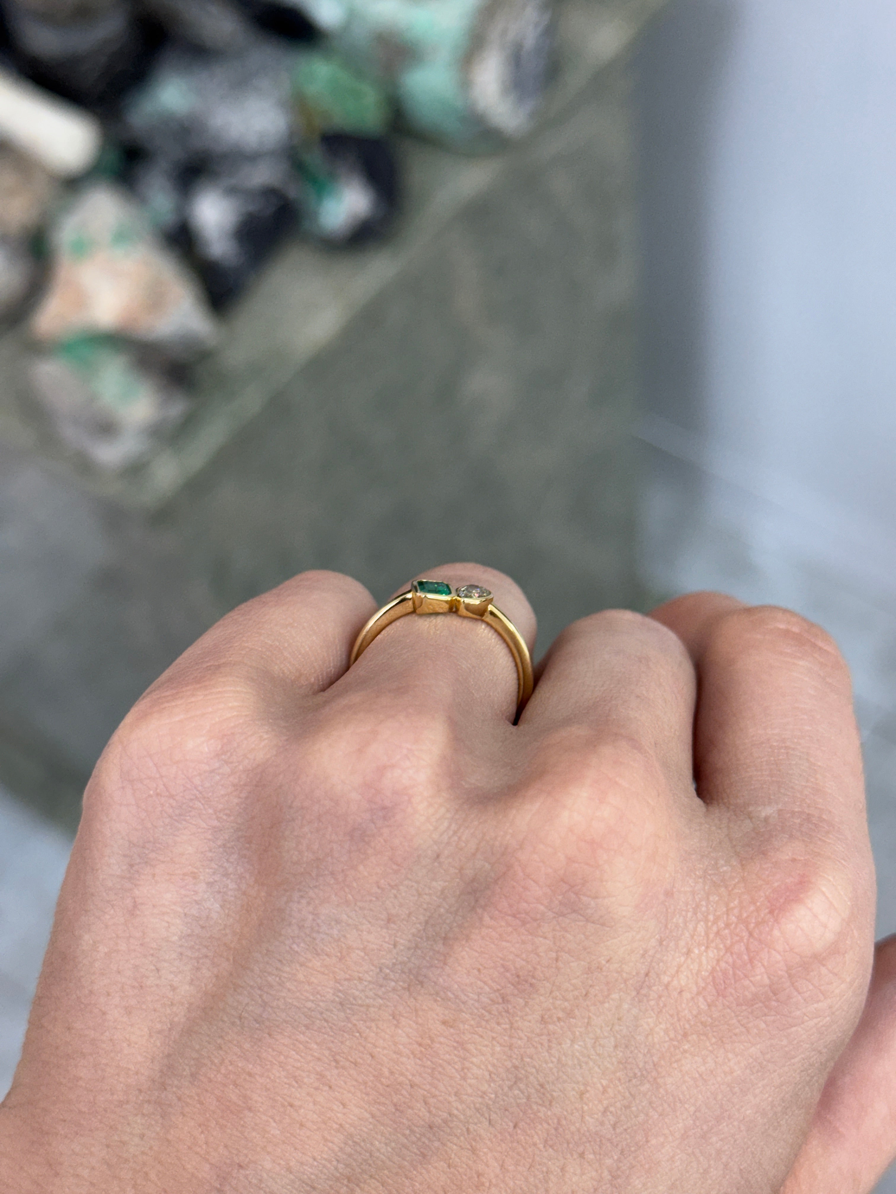 Natural Emerald Cut Emerald & Pear Fancy Yellow Diamond Toi Et Moi 14K